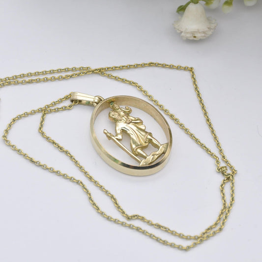 Vintage Kollmar & Jourdan St Christopher Pendant Necklace on Original Chain - Gold Plated | German Designers KJ | Mid-Century Costume