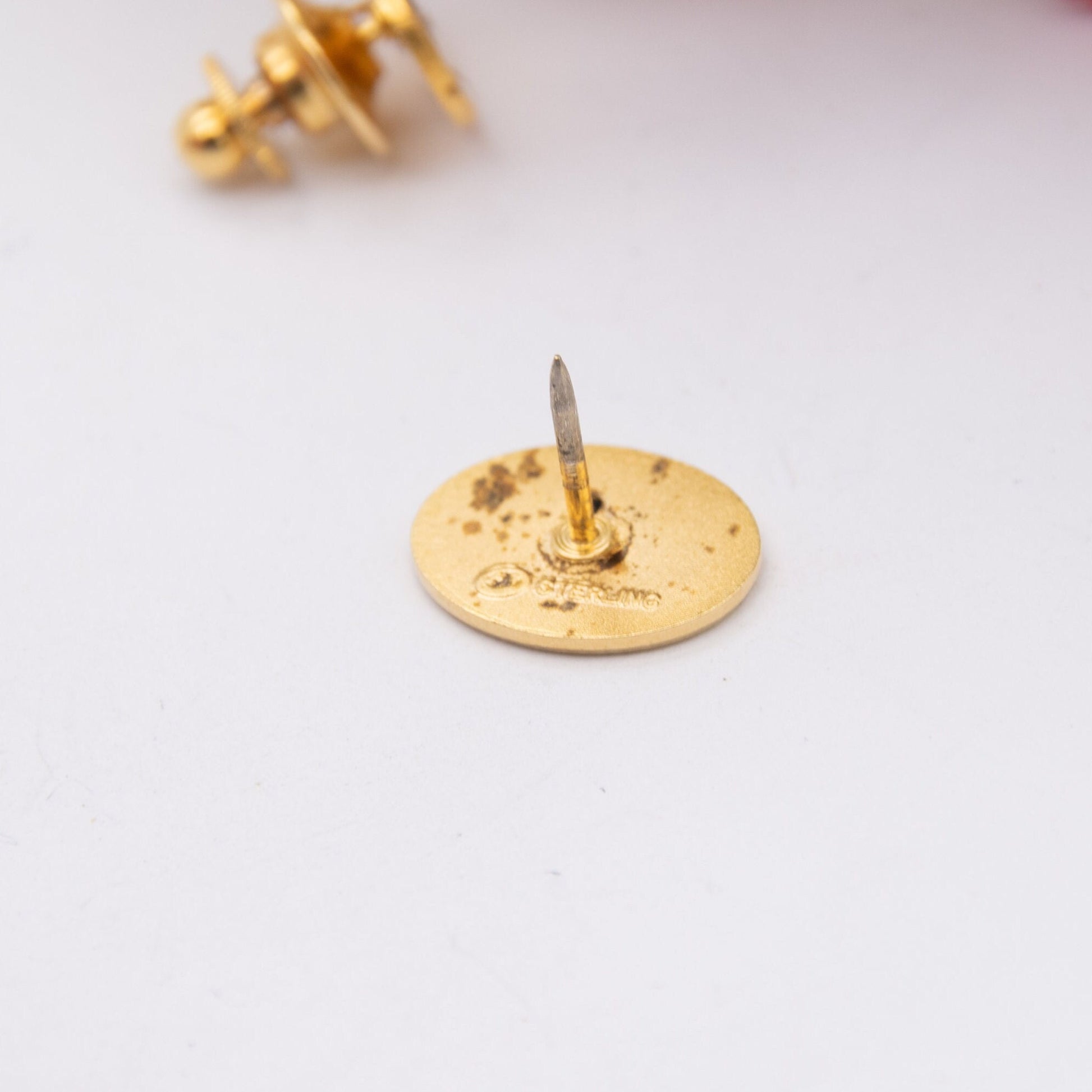 Vintage Sterling Silver Sapphire Pin Badges Gold Plated - Tie Pin | Lapel Pin | Matching Pair
