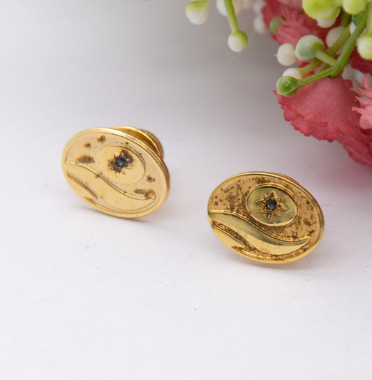 Vintage Sterling Silver Sapphire Pin Badges Gold Plated - Tie Pin | Lapel Pin | Matching Pair