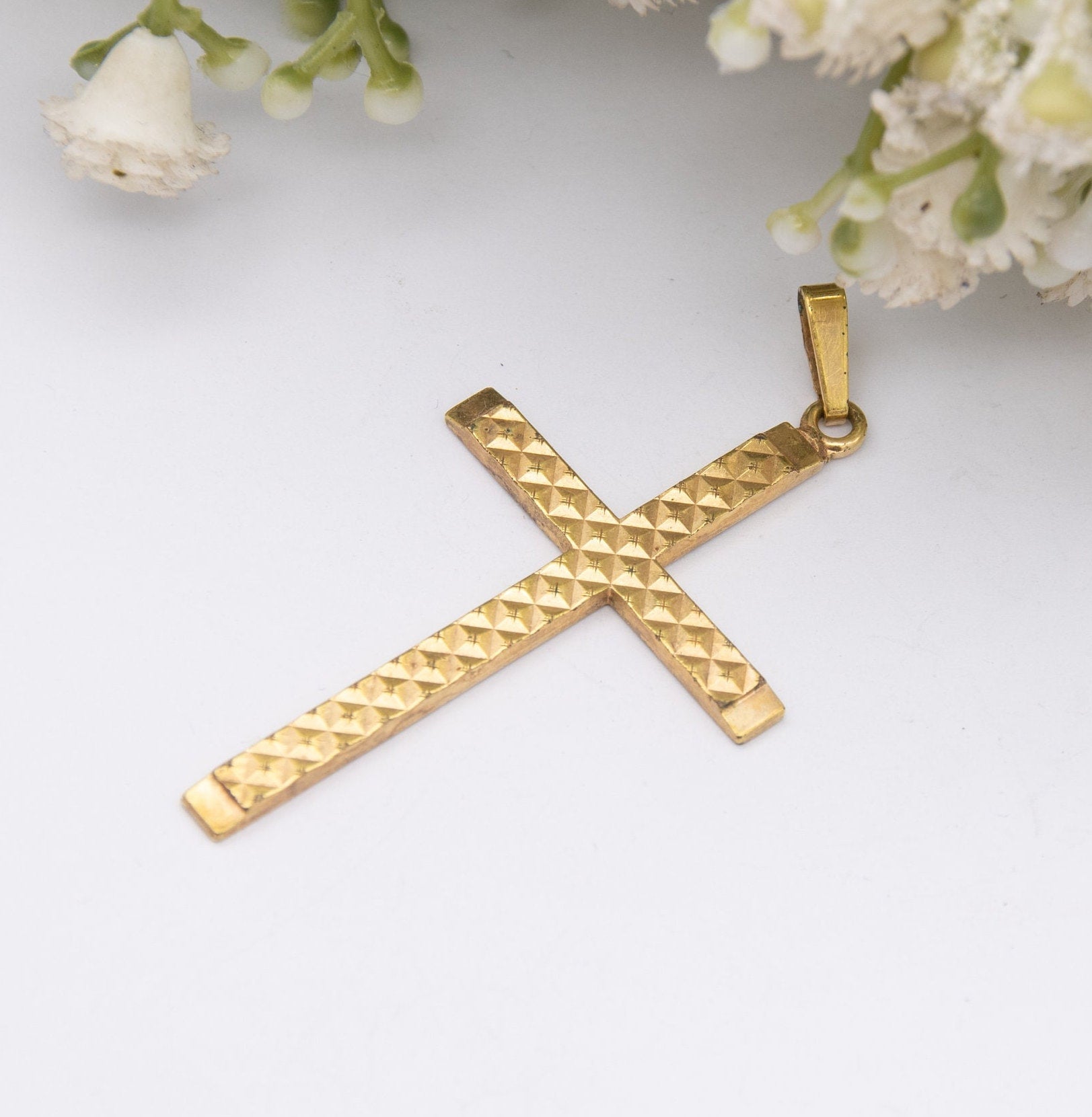 Vintage Andreas Daub Cross Pendant Gold Plated A*D - Mid-Century Textured Design | Large Christian Cross