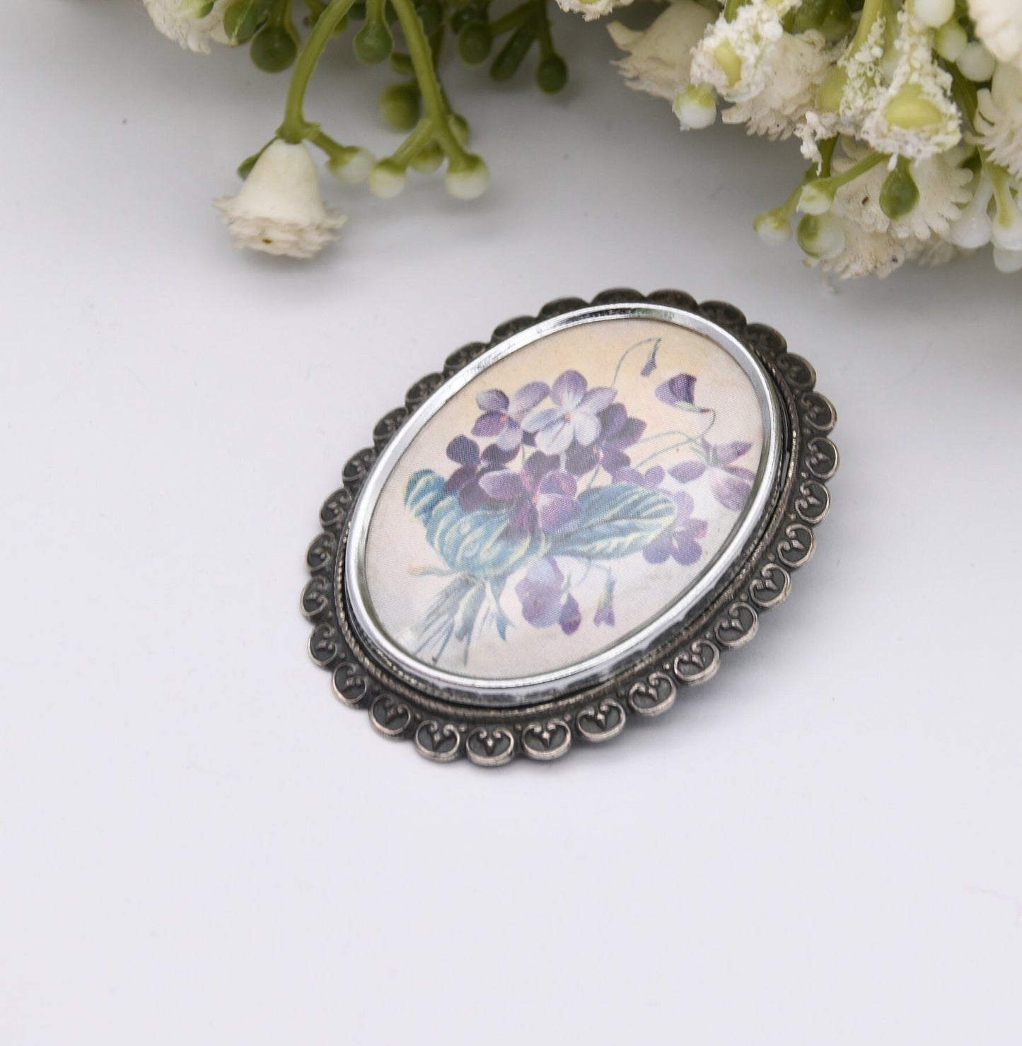 Vintage TLM Flower Painting Style Brooch - Thomas L Mott Large Brooch | Made in England