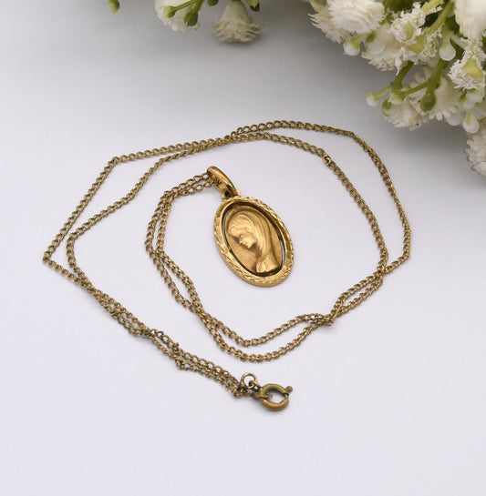 Vintage Rolled Gold Virgin Mary Pendant Necklace