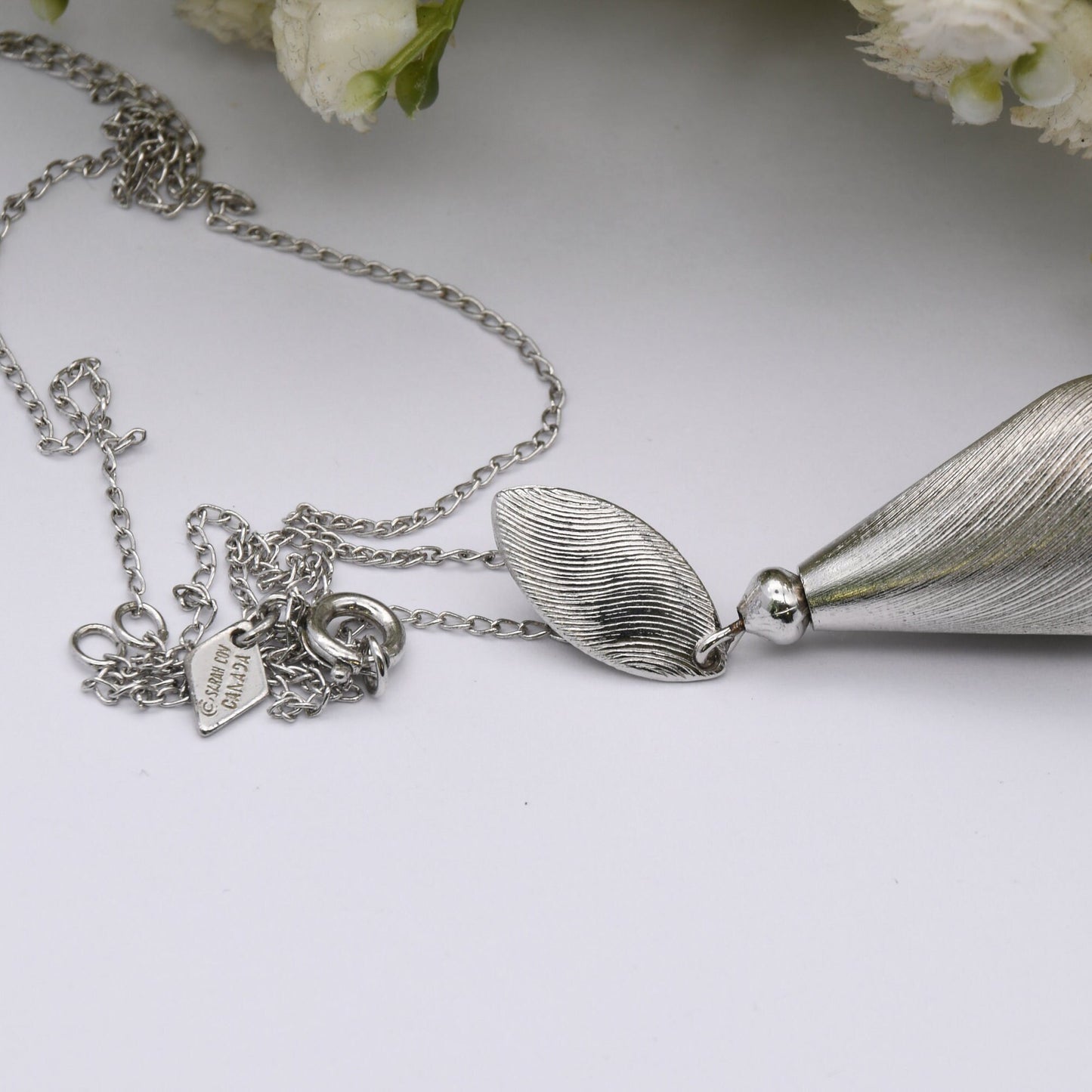 Vintage Sarah Coventry Pendant Necklace - Silver Tone | Mid-Century Brand | Large Teardrop