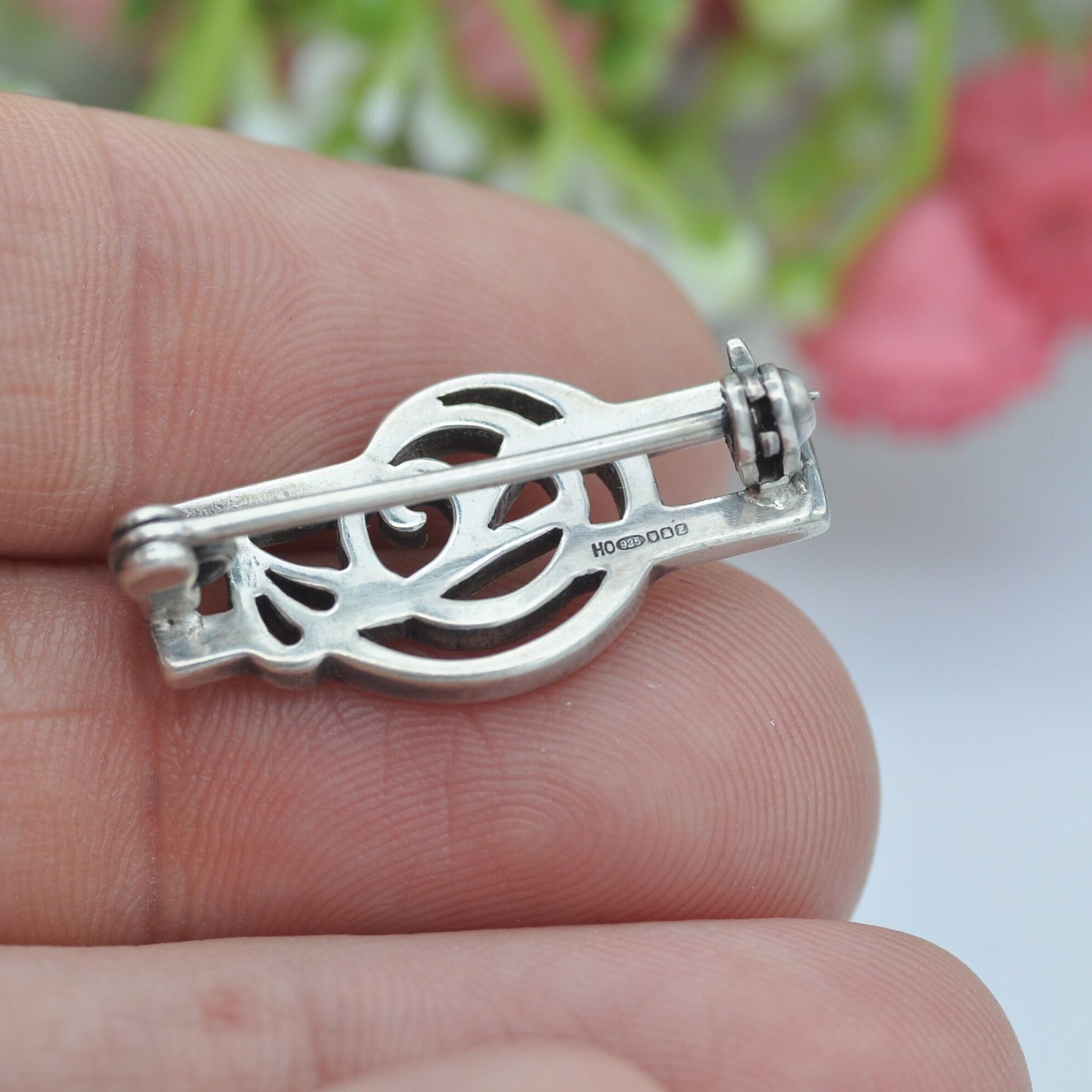 Vintage Scottish Sterling Silver Celtic Flower Brooch 1999