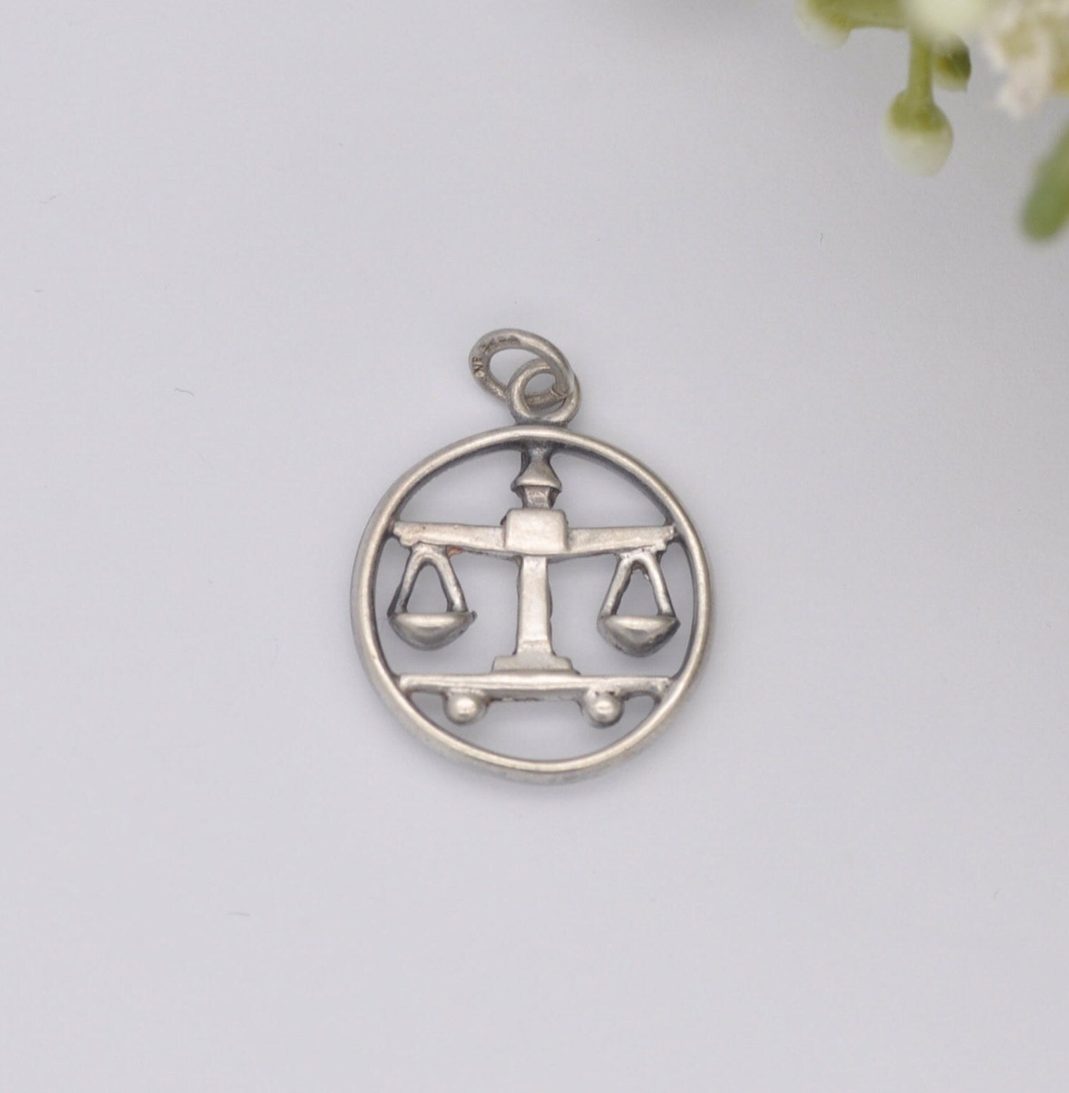 Vintage Sterling Silver Libra Scales Charm Pendant - Zodiac Star Sign | Scandinavian Silver