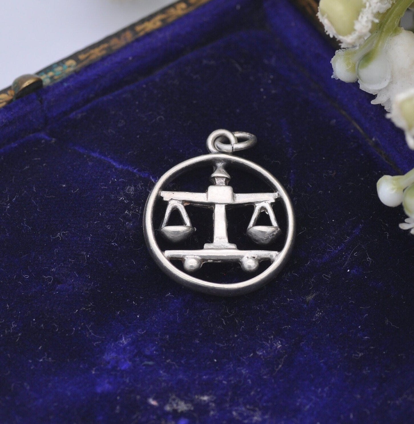Vintage Sterling Silver Libra Scales Charm Pendant - Zodiac Star Sign | Scandinavian Silver