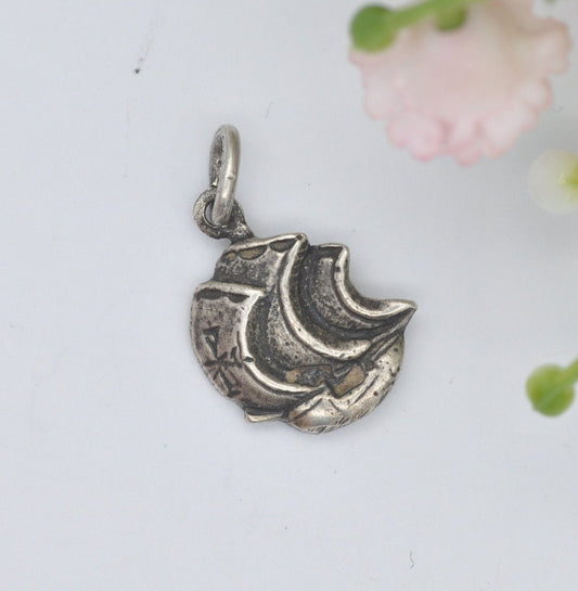 Vintage Sterling Silver Sailing Ship Charm - Maltese Cross on the Sails