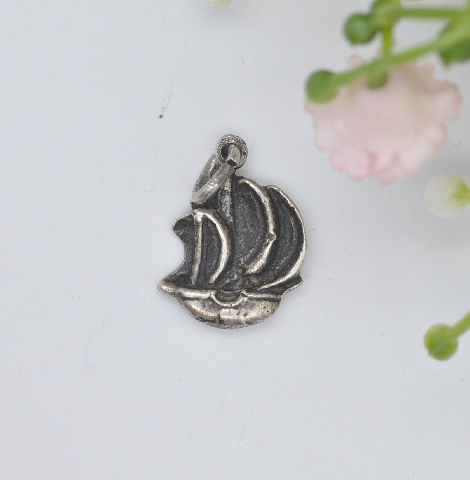 Vintage Sterling Silver Sailing Ship Charm - Maltese Cross on the Sails