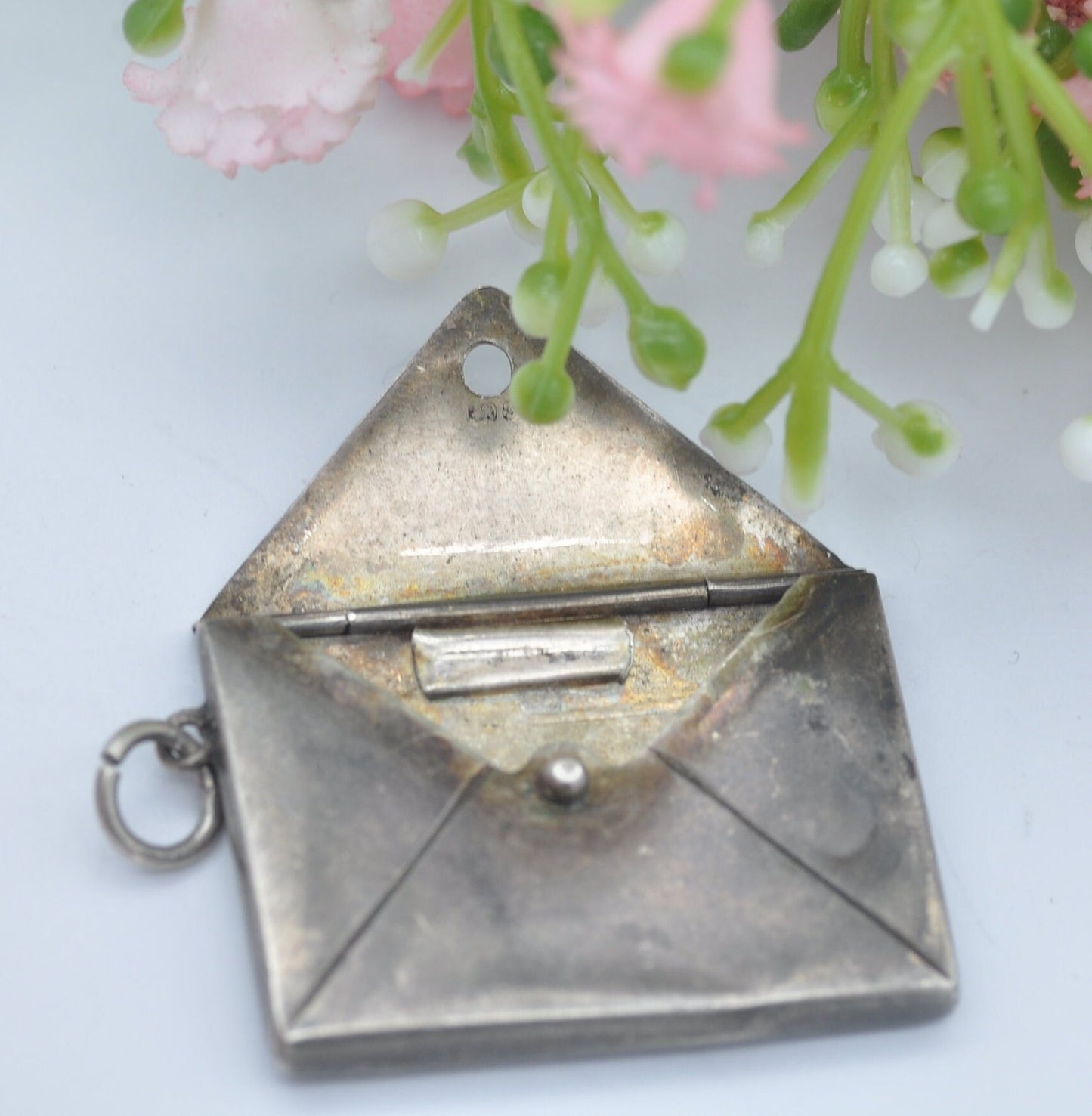 Antique Edwardian Sterling Silver Stamp Case Pendant by William Manton 1915 - Opening Envelope Shaped | Chester Hallmarks