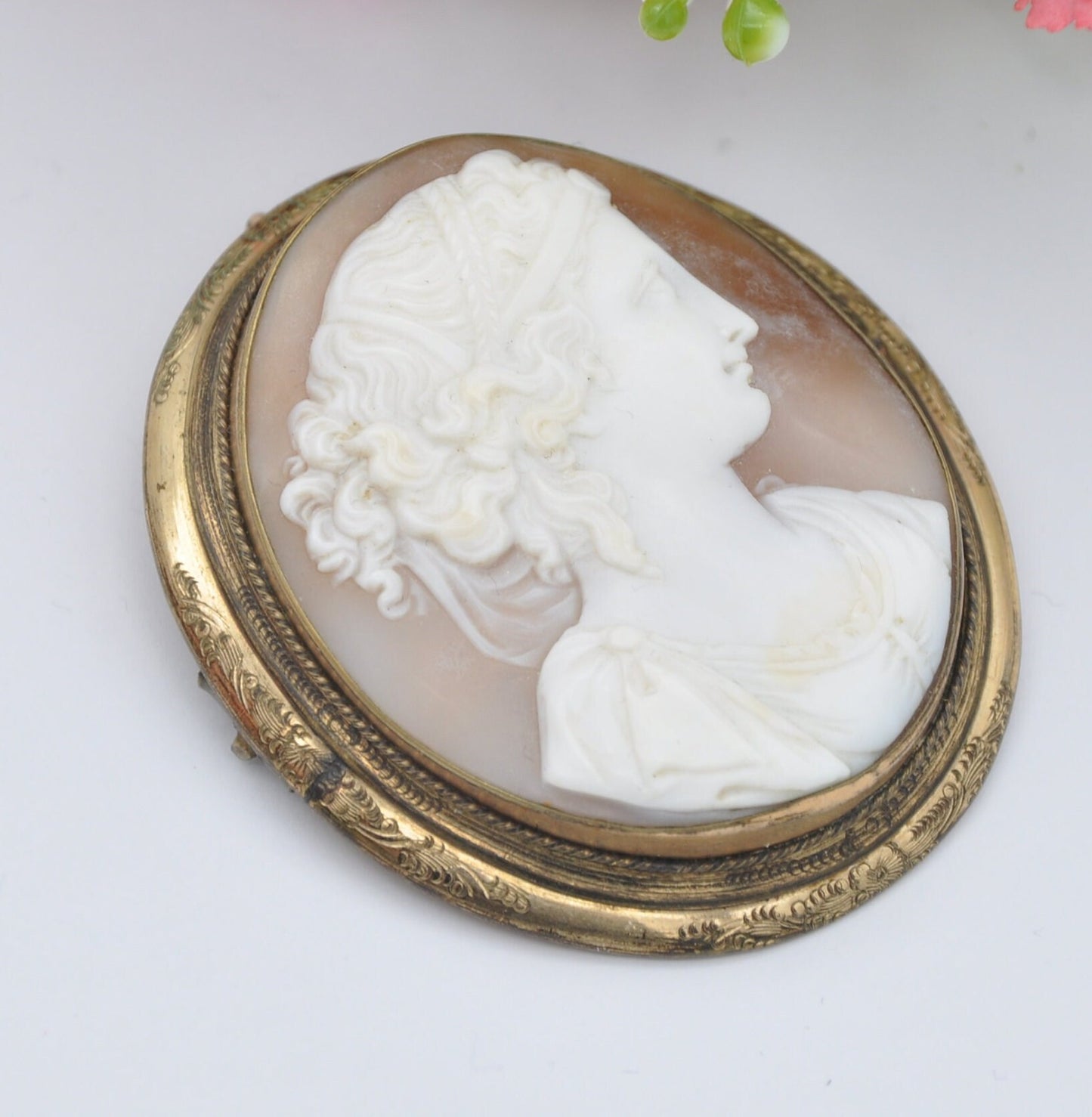 Antique Victorian Rolled Gold Cameo Brooch Pendant - Large Carved Portrait | Neoclassical Roman Profile Face | Renaissance Style