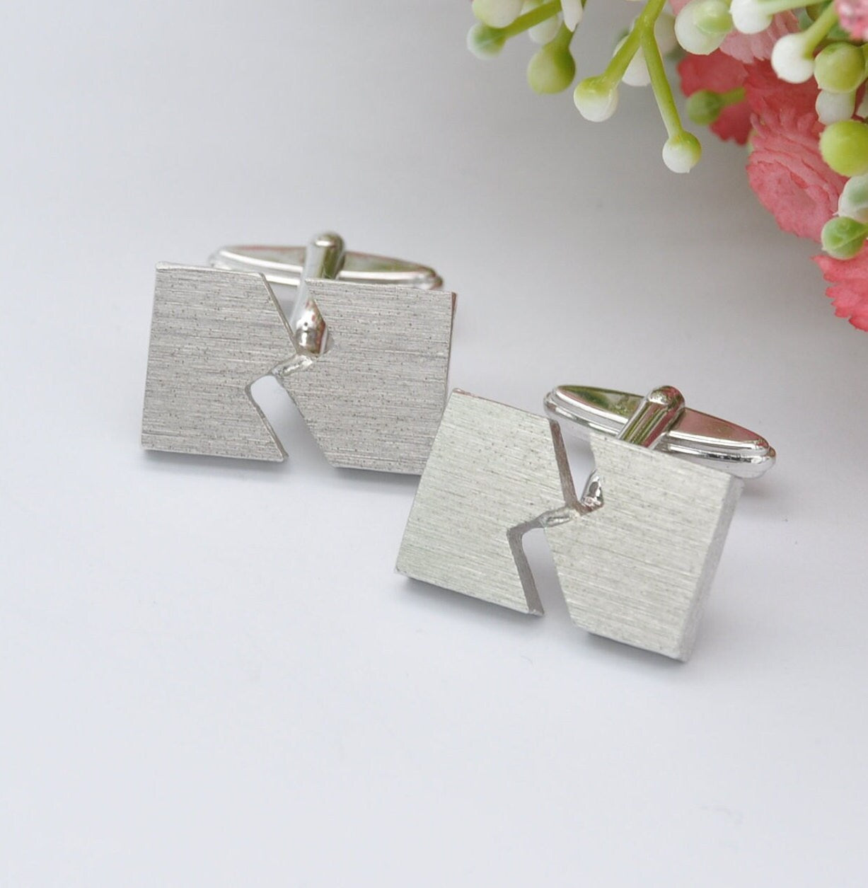 Sterling Silver Abstract Cufflinks - Chunky Mid-Century Style Jewellery