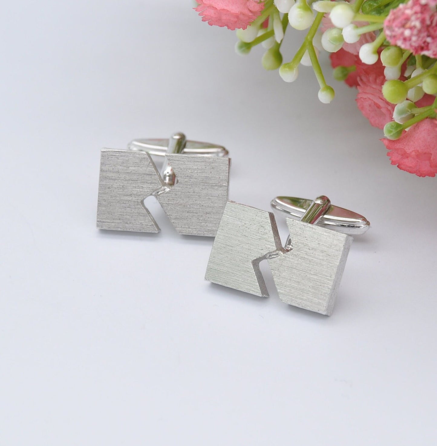 Sterling Silver Abstract Cufflinks - Chunky Mid-Century Style Jewellery
