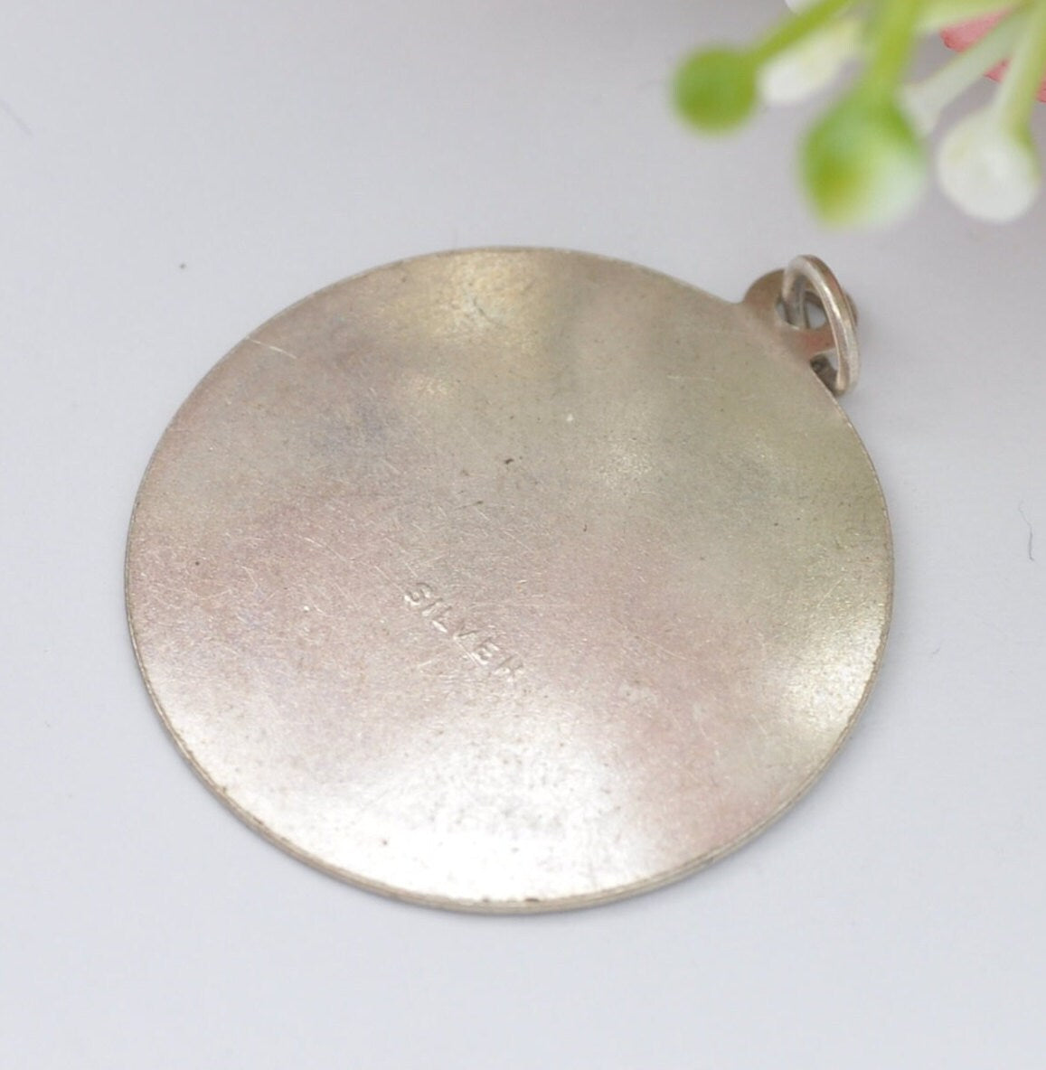 Vintage Sterling Silver St. Christopher Charm Pendant - Large Circle | Mid-Century | Diamond Cut Edge