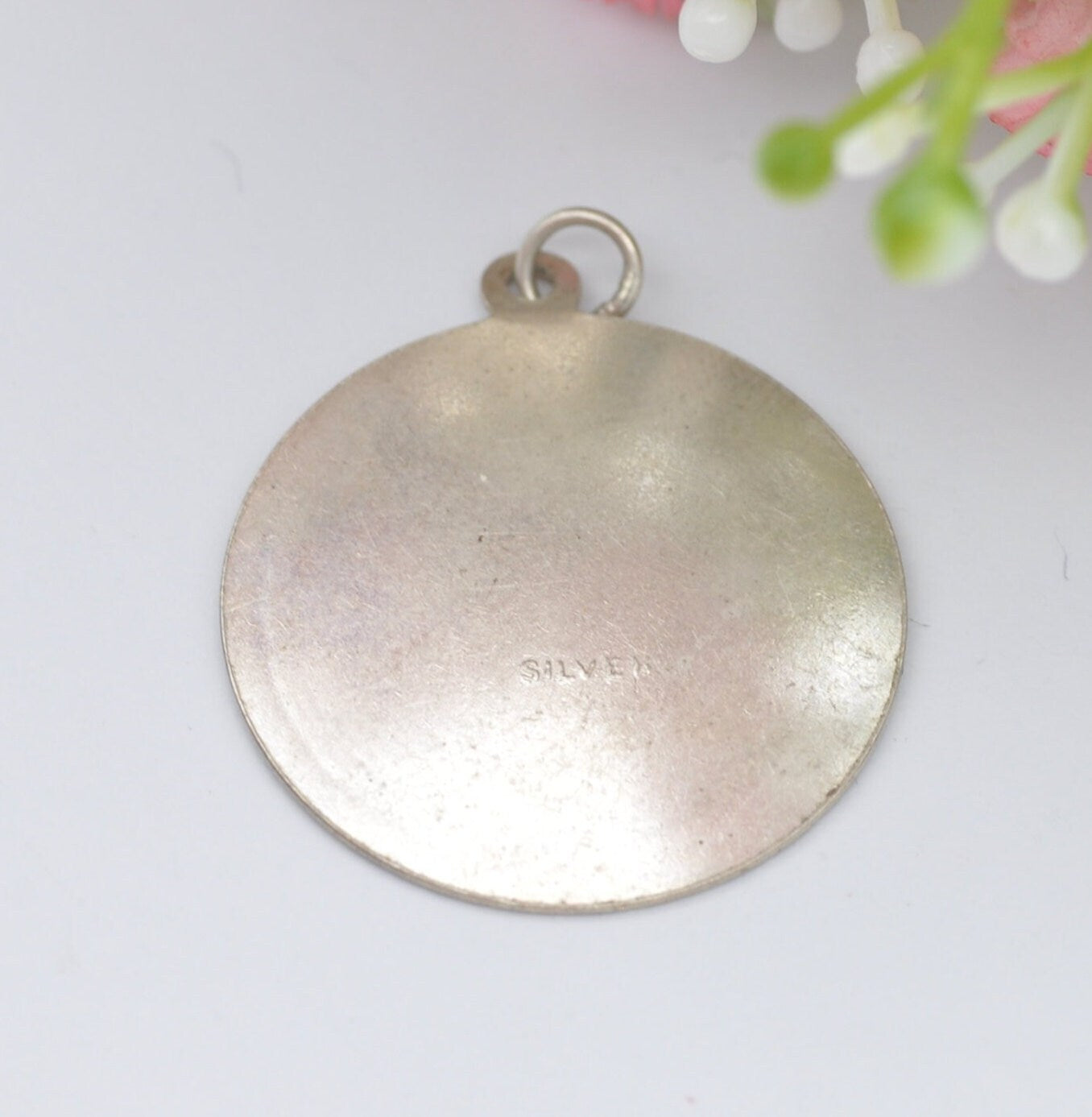 Vintage Sterling Silver St. Christopher Charm Pendant - Large Circle | Mid-Century | Diamond Cut Edge