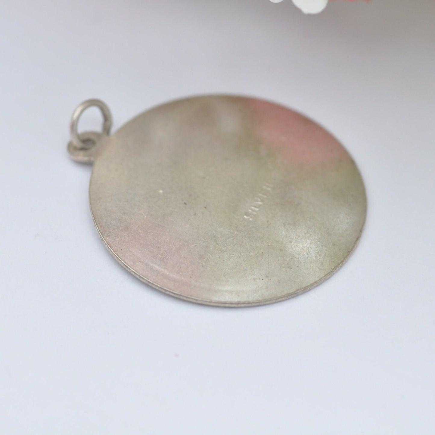 Vintage Sterling Silver St. Christopher Charm Pendant - Large Circle | Mid-Century | Diamond Cut Edge