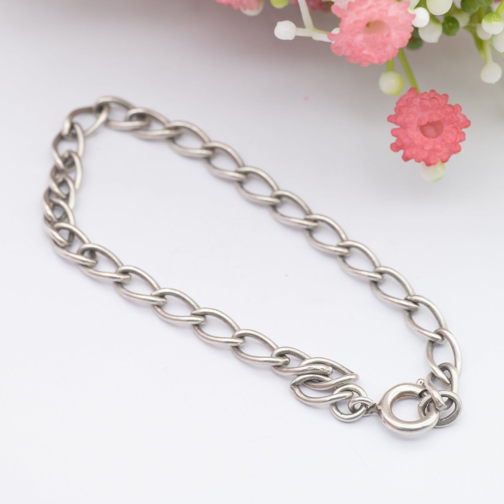 Vintage Sterling Silver Chain Bracelet - Long Curb Links | Charm Bracelet