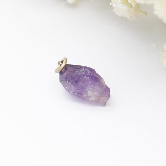 Vintage Amethyst Pendant - Faceted Rough Cut Gemstone | February Birthstone Birthday Gift