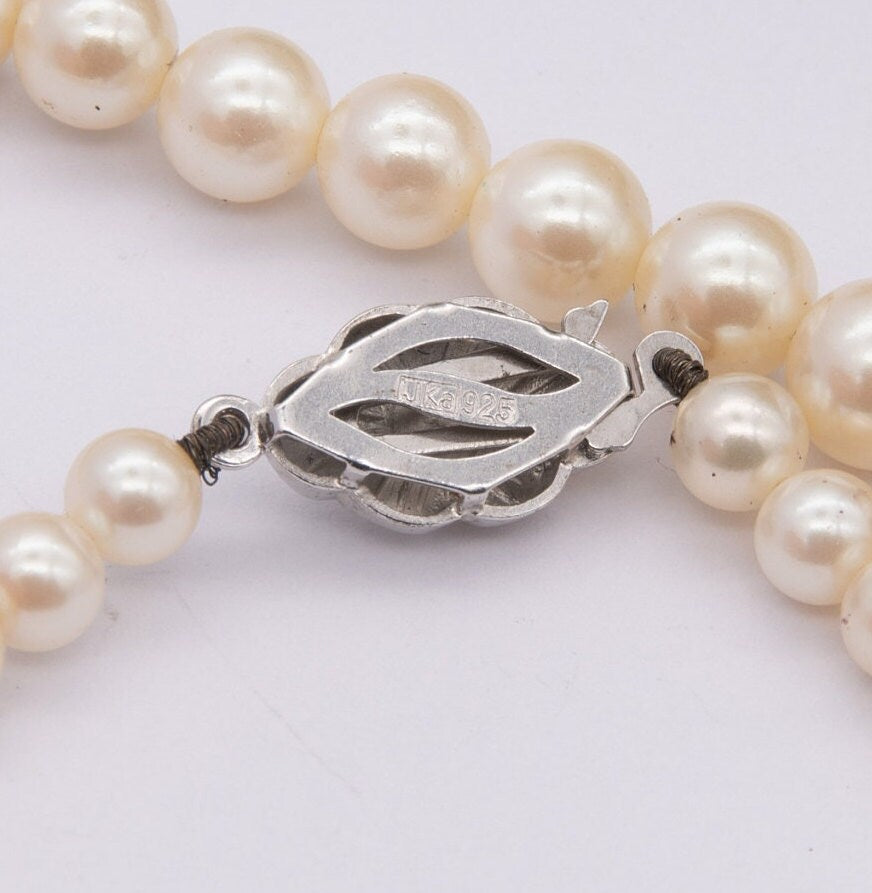 Vintage Sterling Silver Clasp Imitation Pearl Graduated Necklace - Quality Jewellery | JKa K��hle Germany Clasp | Choker Length 16.5" 41cm