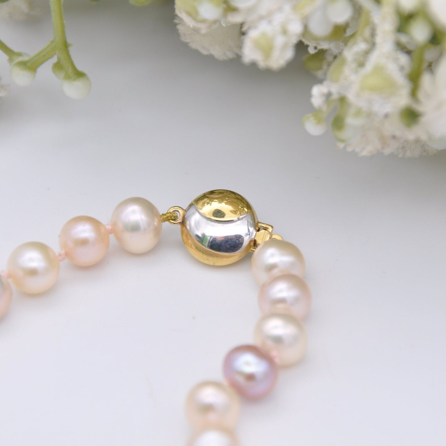 Vintage 9ct Gold Clasp Pearl Necklace - Princess Length 19" 48cm | Round Cultured Pearl Beads | Individually Knotted | JKa K��hle Germany