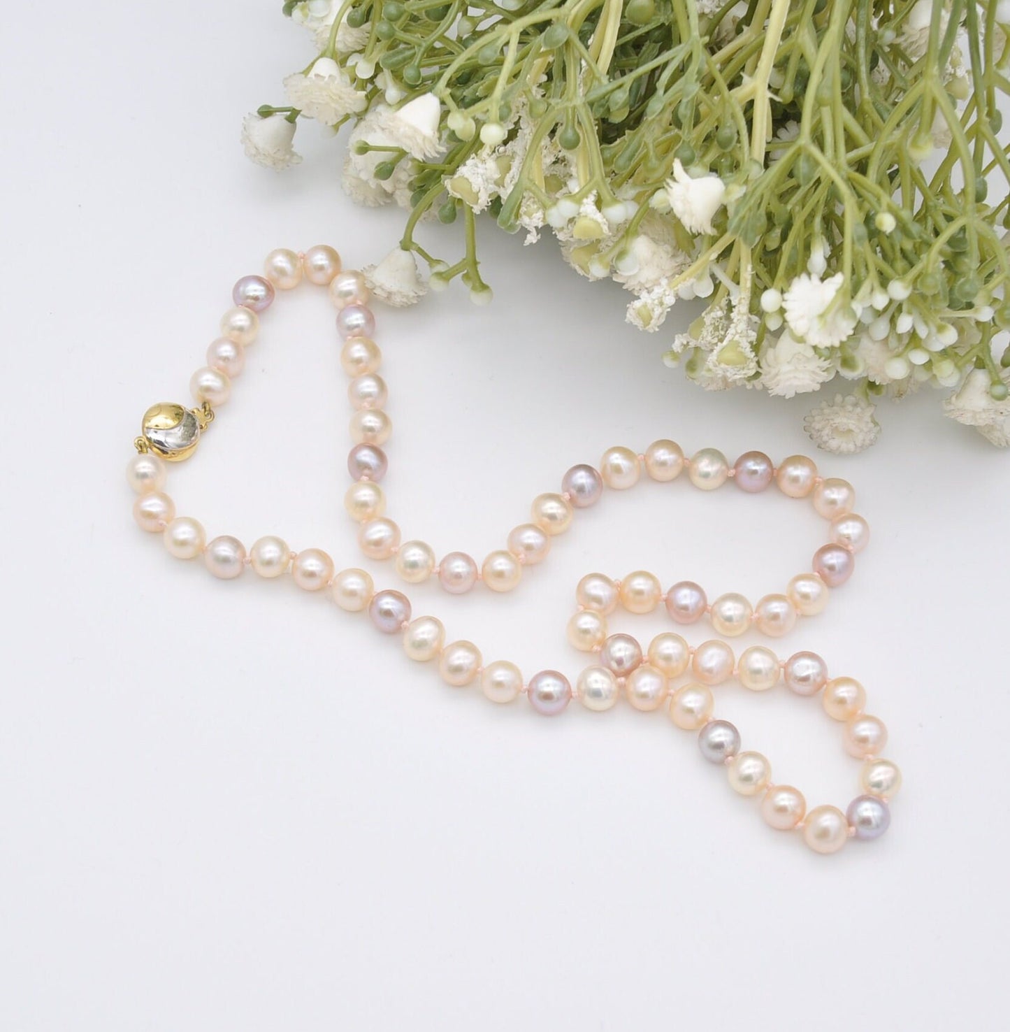 Vintage 9ct Gold Clasp Pearl Necklace - Princess Length 19" 48cm | Round Cultured Pearl Beads | Individually Knotted | JKa K��hle Germany