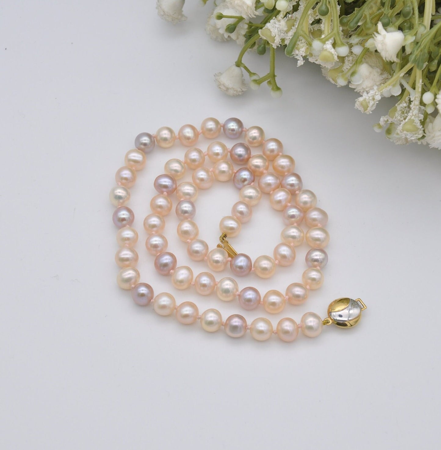 Vintage 9ct Gold Clasp Pearl Necklace - Princess Length 19" 48cm | Round Cultured Pearl Beads | Individually Knotted | JKa K��hle Germany