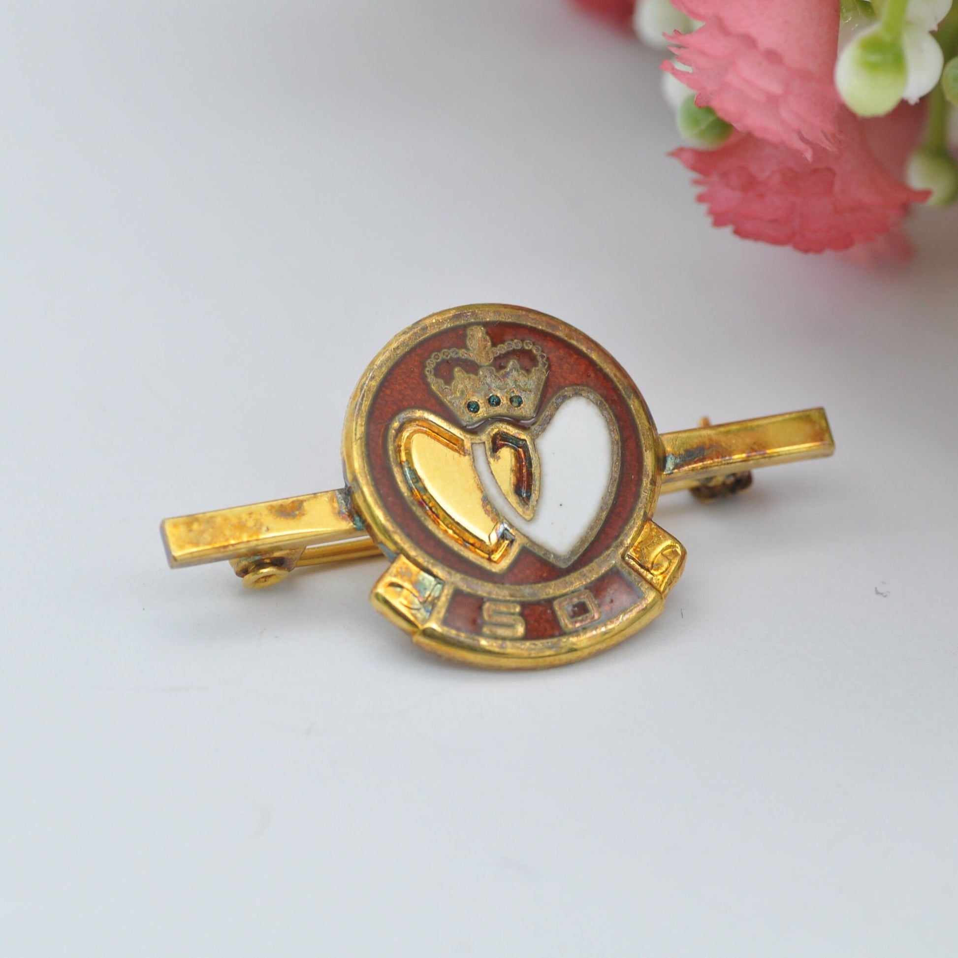 Vintage Sterling Silver Gilt Blood Donor Badge Brooch 1988 - 50 Donations Enamel Commemorative