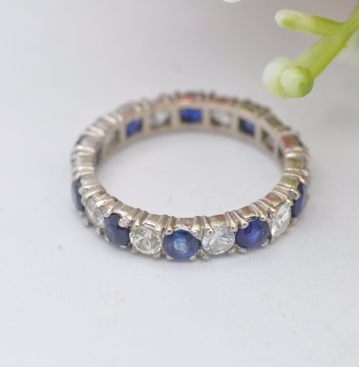 Vintage 18ct White Gold Sapphire and White Stone Eternity Ring - Large Stones | UK Size - P 1/2 | US Size - 7 3/4