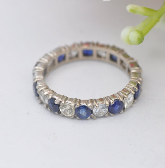 Vintage 18ct White Gold Sapphire and White Stone Eternity Ring - Large Stones | UK Size - P 1/2 | US Size - 7 3/4