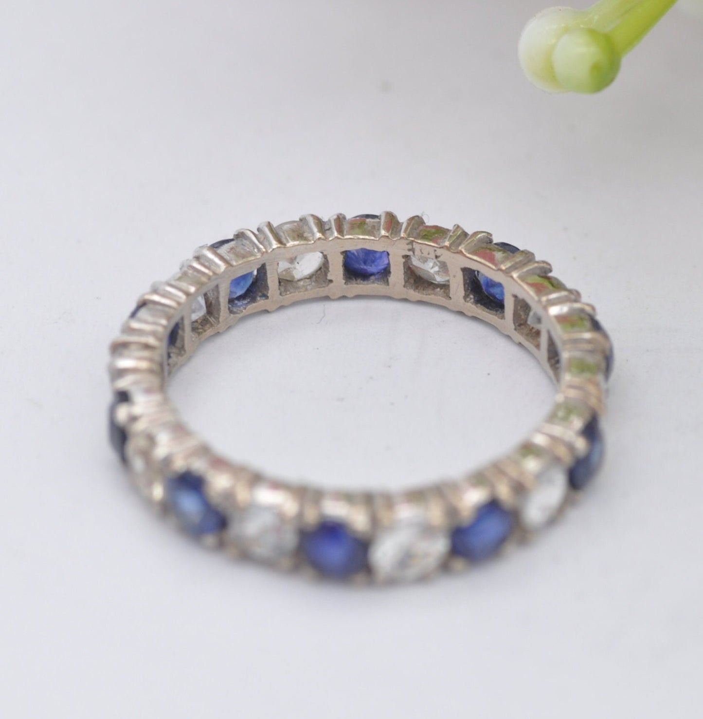 Vintage 18ct White Gold Sapphire and White Stone Eternity Ring - Large Stones | UK Size - P 1/2 | US Size - 7 3/4