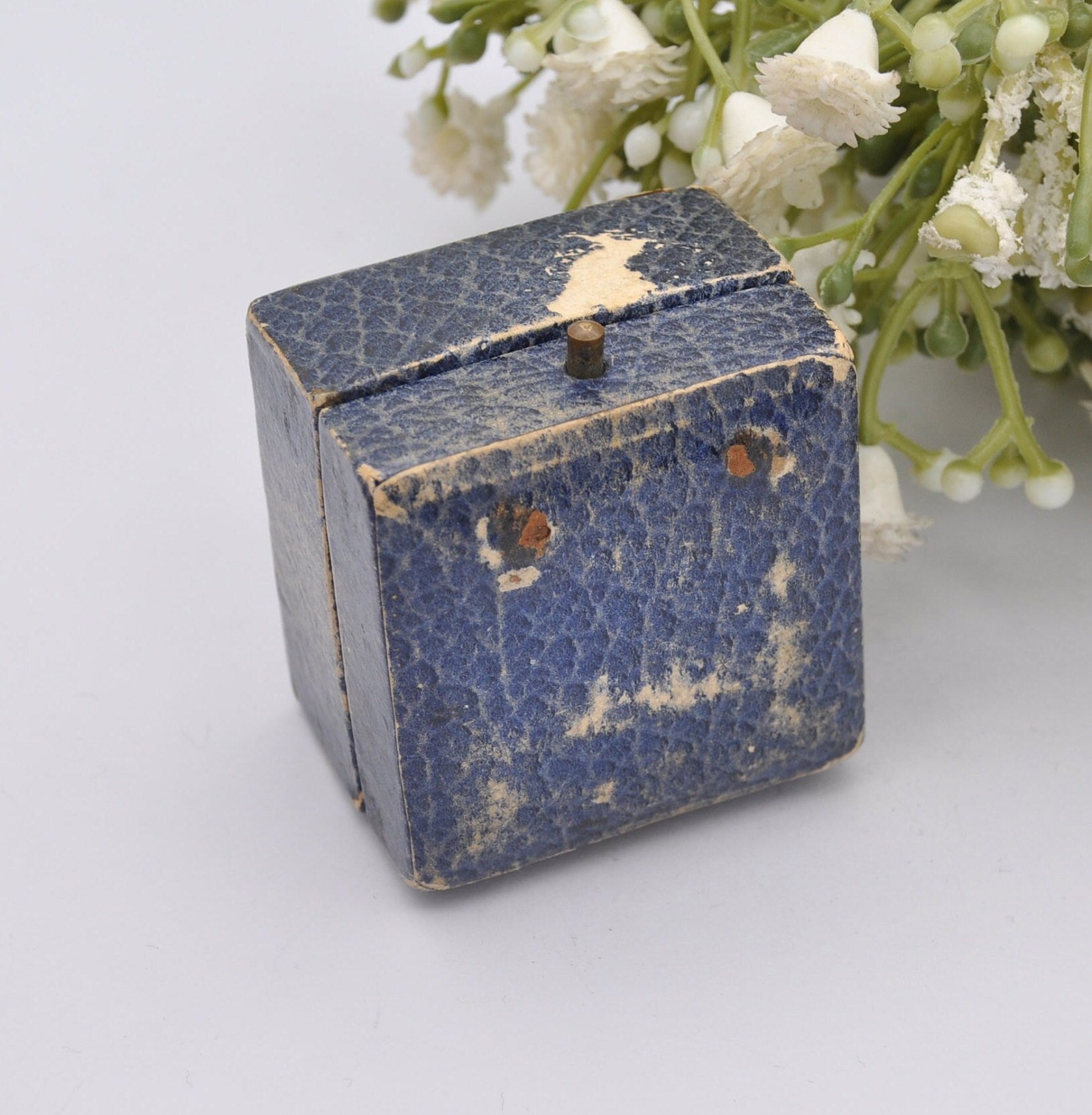 Vintage Leatherette Blue Ring Box - Frank M Johnson Jeweller Kings Lynn | Silk and Velvet Lined
