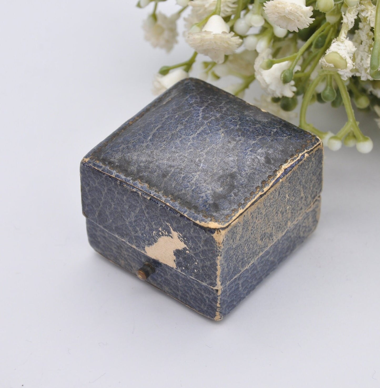 Vintage Leatherette Blue Ring Box - Frank M Johnson Jeweller Kings Lynn | Silk and Velvet Lined