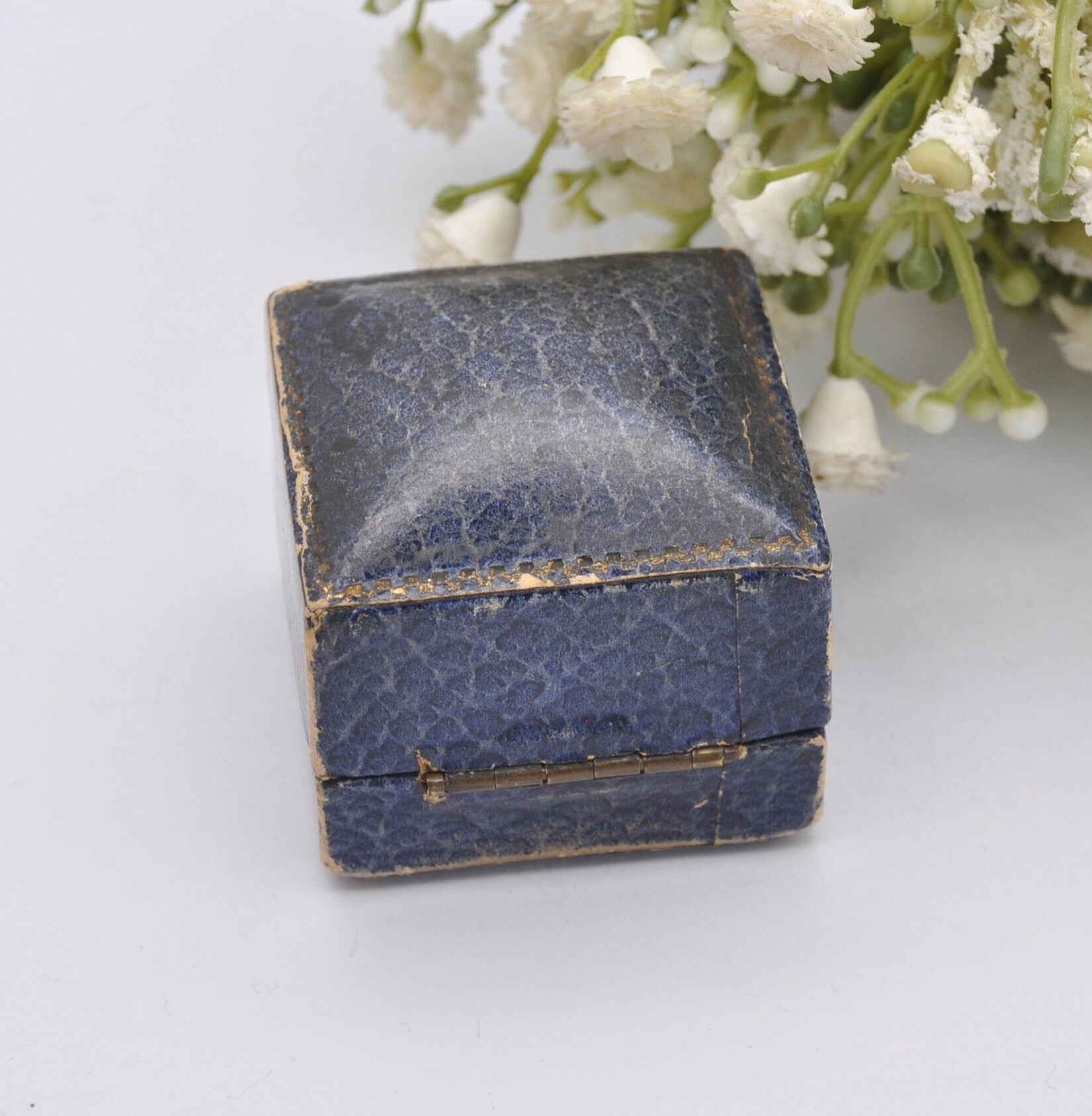Vintage Leatherette Blue Ring Box - Frank M Johnson Jeweller Kings Lynn | Silk and Velvet Lined