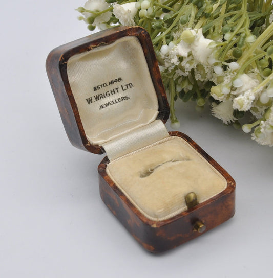 Antique Ring Box with Gold Tooling - W. Wright Jewellers | Faux Tortoise Shell Effect | Silk and Velvet Lined