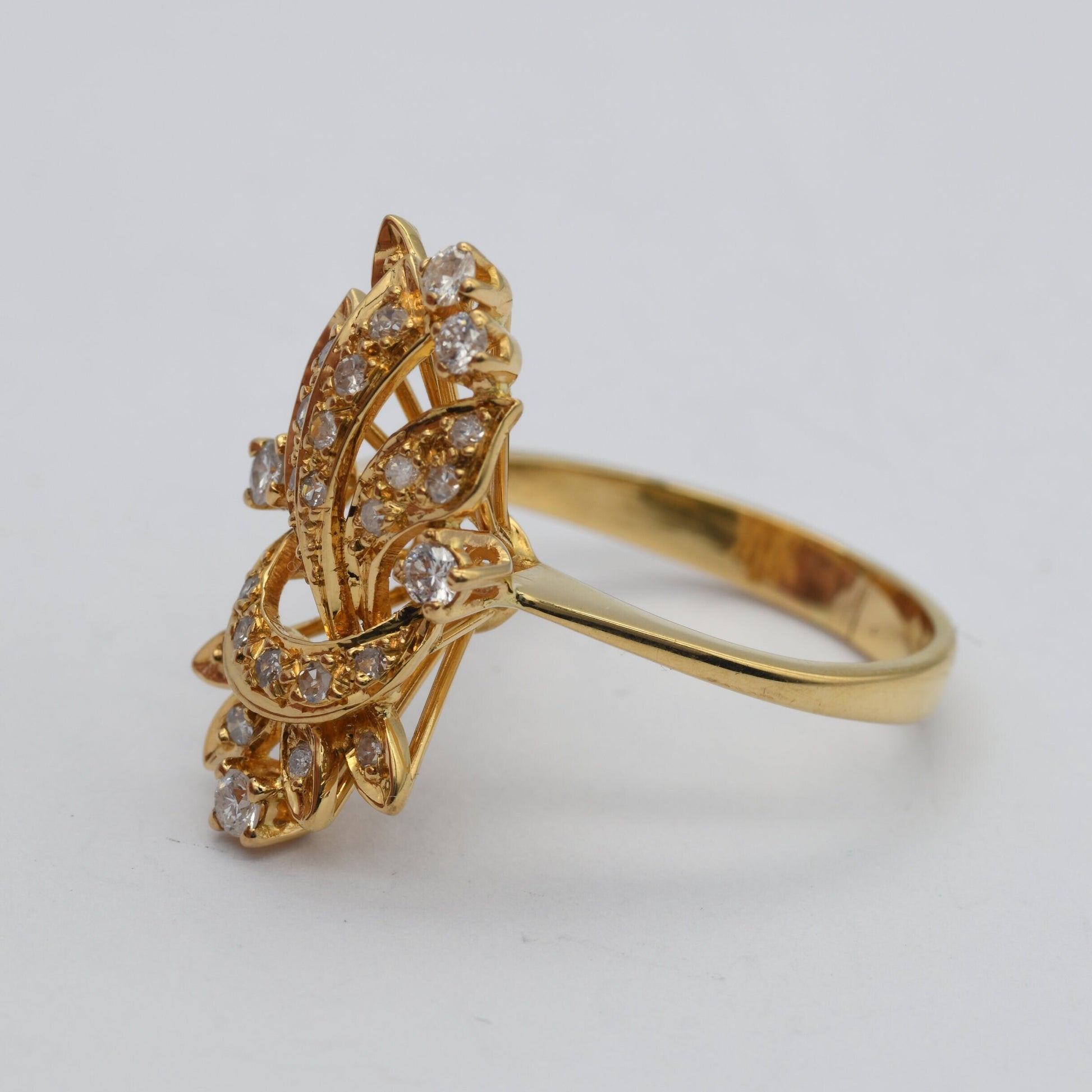 Vintage 18ct Gold Diamond Cocktail Ring - Ornate Statement Cluster Egyptian Gold Ring | UK Size - N | US Size - 6 3/4