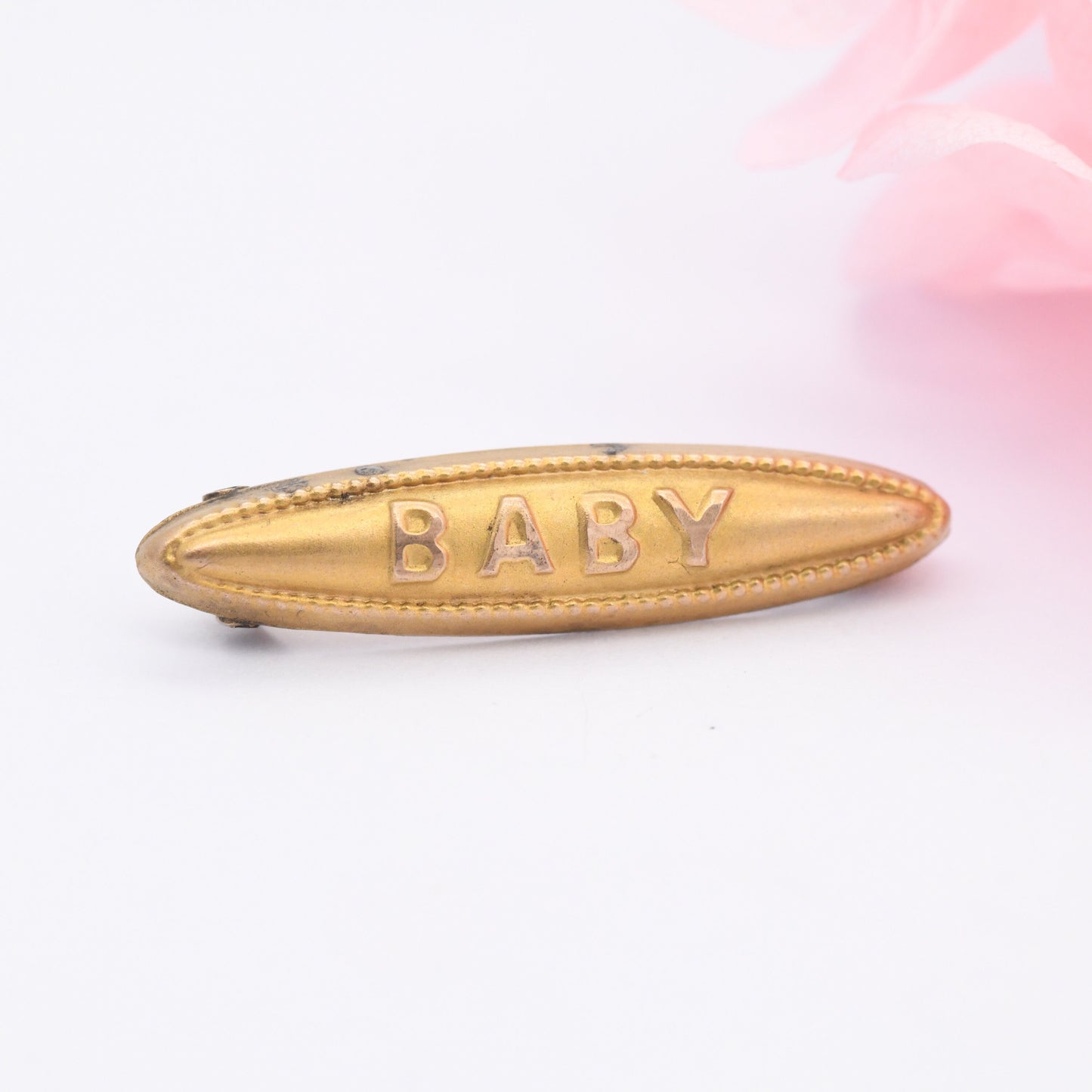 Antique 9ct Gold Baby Brooch - Small Edwardian Gold Word Jewellery