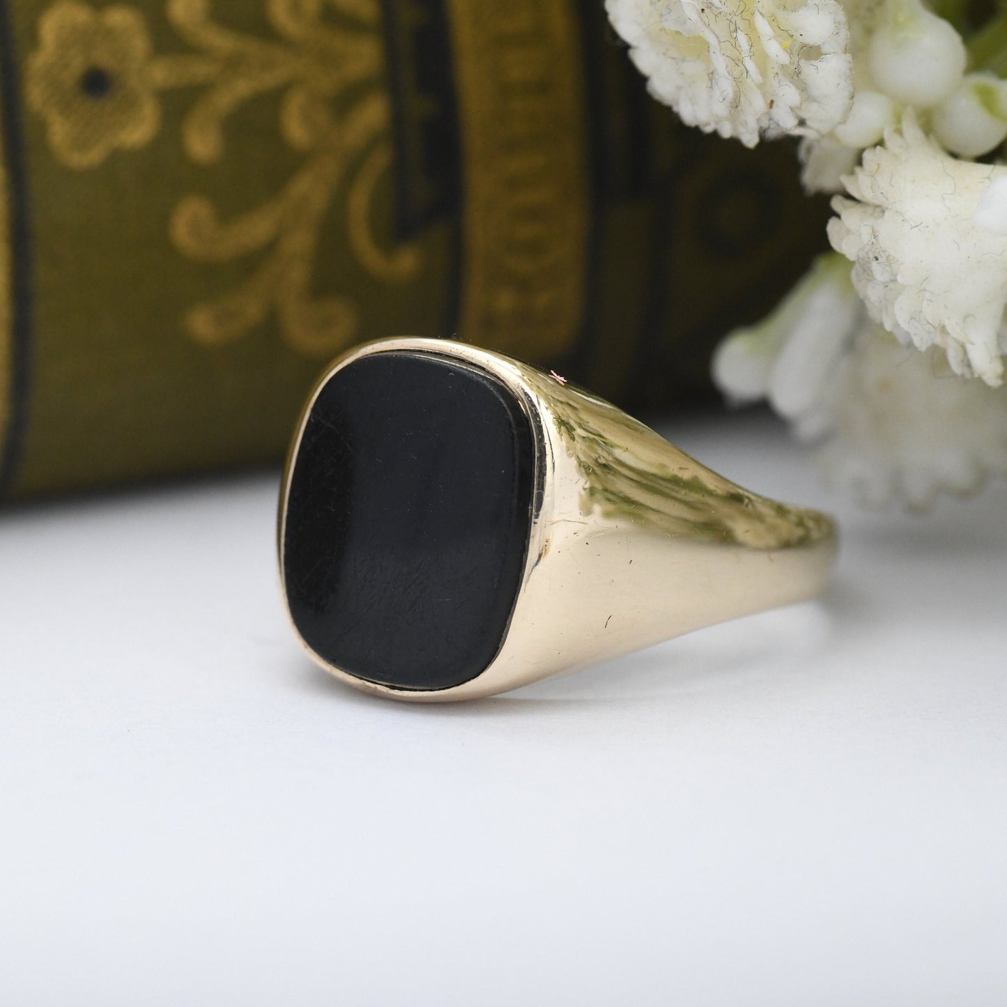 Vintage 9ct Gold Onyx Signet Ring 1970 - Large Chunky Ring | Gift for Boyfriend | UK Size - V 1/2 | US Size - 10 3/4