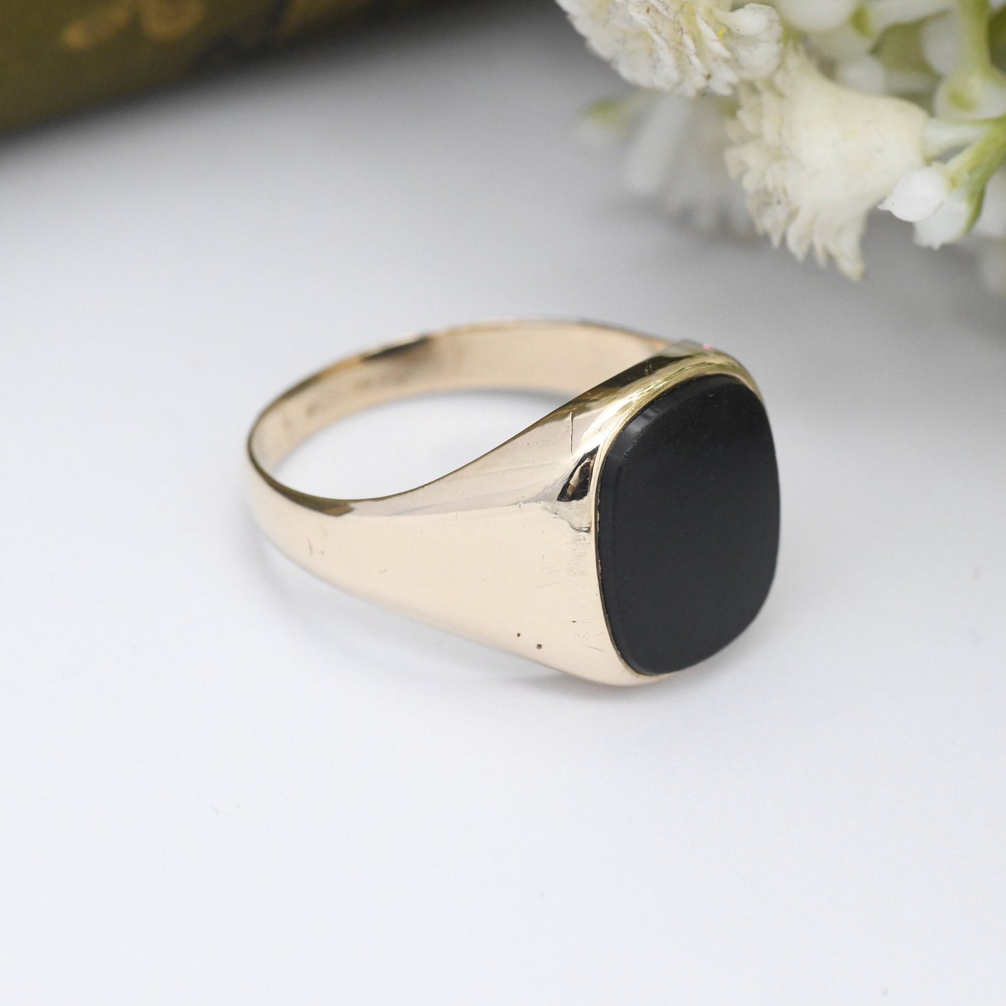 Vintage 9ct Gold Onyx Signet Ring 1970 - Large Chunky Ring | Gift for Boyfriend | UK Size - V 1/2 | US Size - 10 3/4