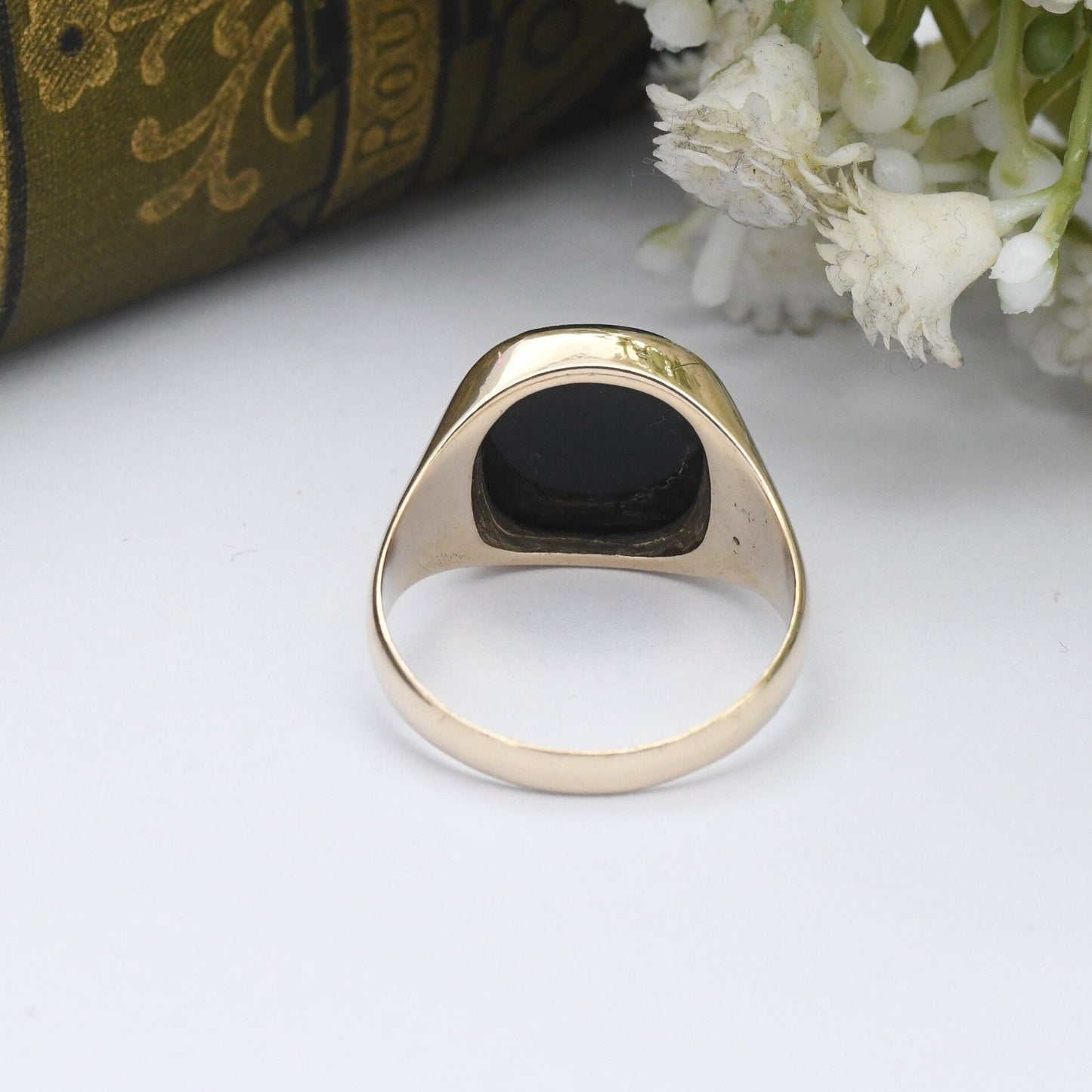 Vintage 9ct Gold Onyx Signet Ring 1970 - Large Chunky Ring | Gift for Boyfriend | UK Size - V 1/2 | US Size - 10 3/4