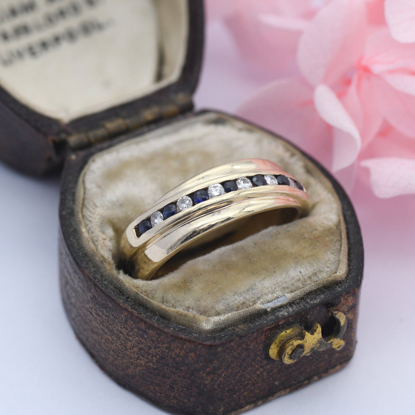 Vintage 9ct Gold Sapphire and Clear Stone Half Eternity Twist Ring - Engagement Wedding Band | UK Size - M 1/2 | US Size - 6 1/2