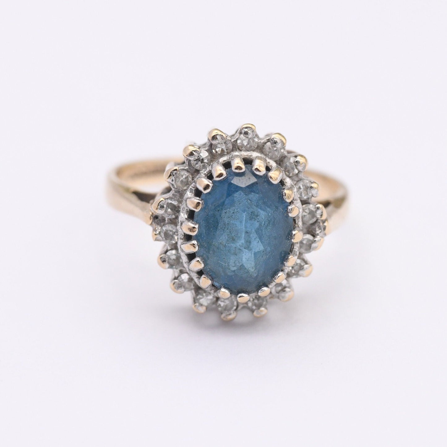 Vintage 9ct Gold Diamond and Blue Stone Cluster Ring 1987 - Small Size Cocktail Statement Ring | UK Size - F 1/2 | US Size - 3