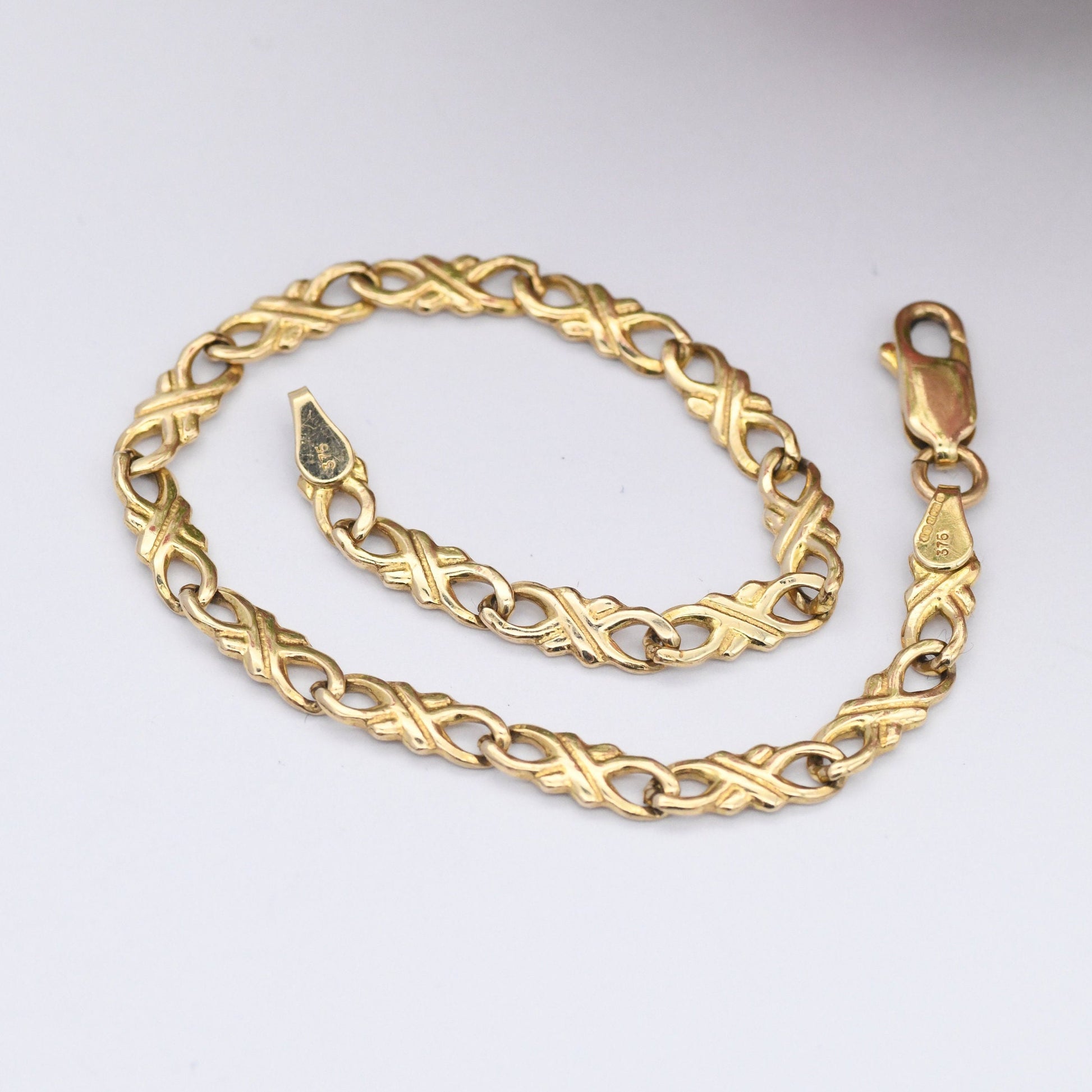 Vintage 9ct Gold Fancy Figure of Eight Link Chain Bracelet 1991 - Symbol 8 | Made in Italy