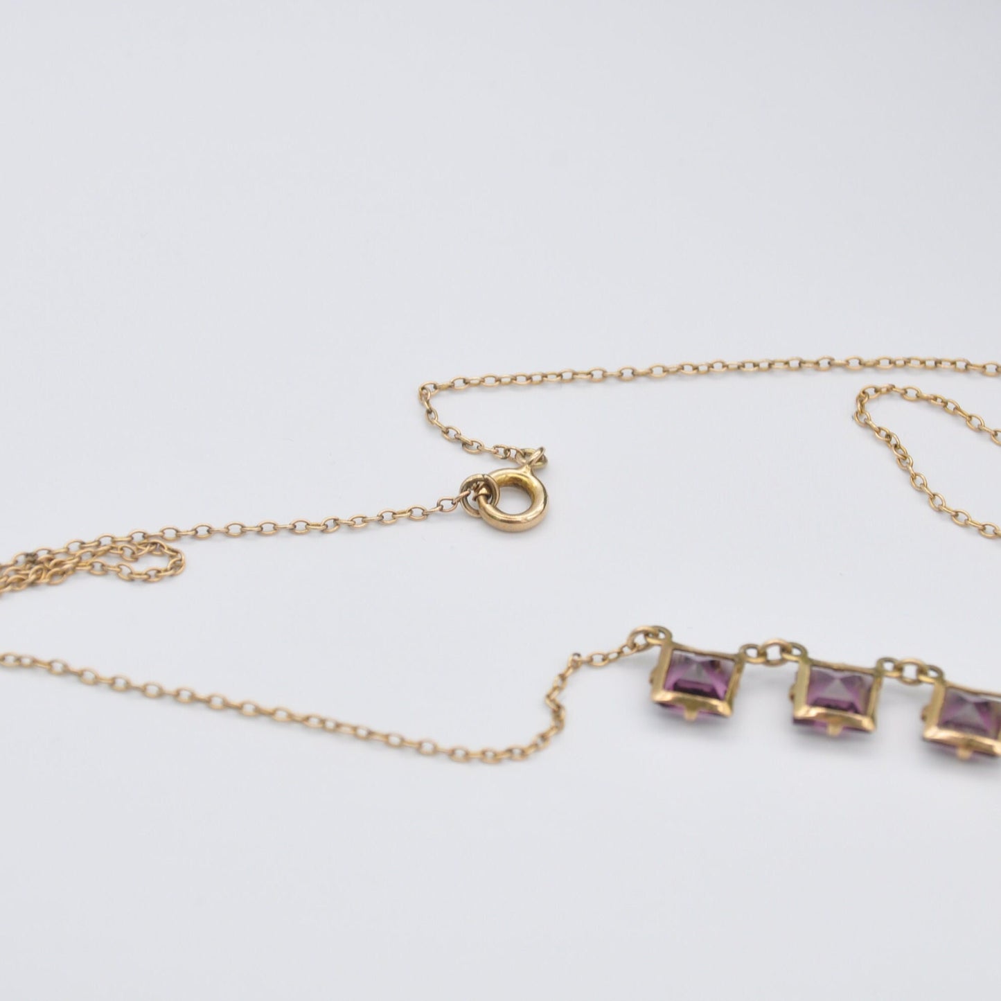 Antique 9ct Gold Necklace with Faceted Amethyst Gemstones - Delicate Early 20th Century Fine Jewellery