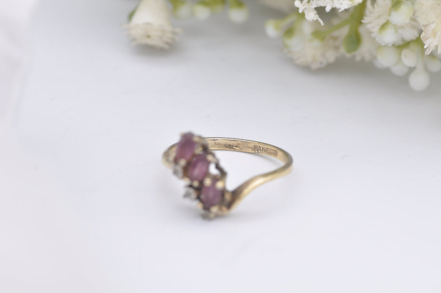 Vintage Panetta Sterling Silver Ring Purple Paste - Gold Plated Silver | Vintage Designer | UK Size - O | US Size - 7 1/4