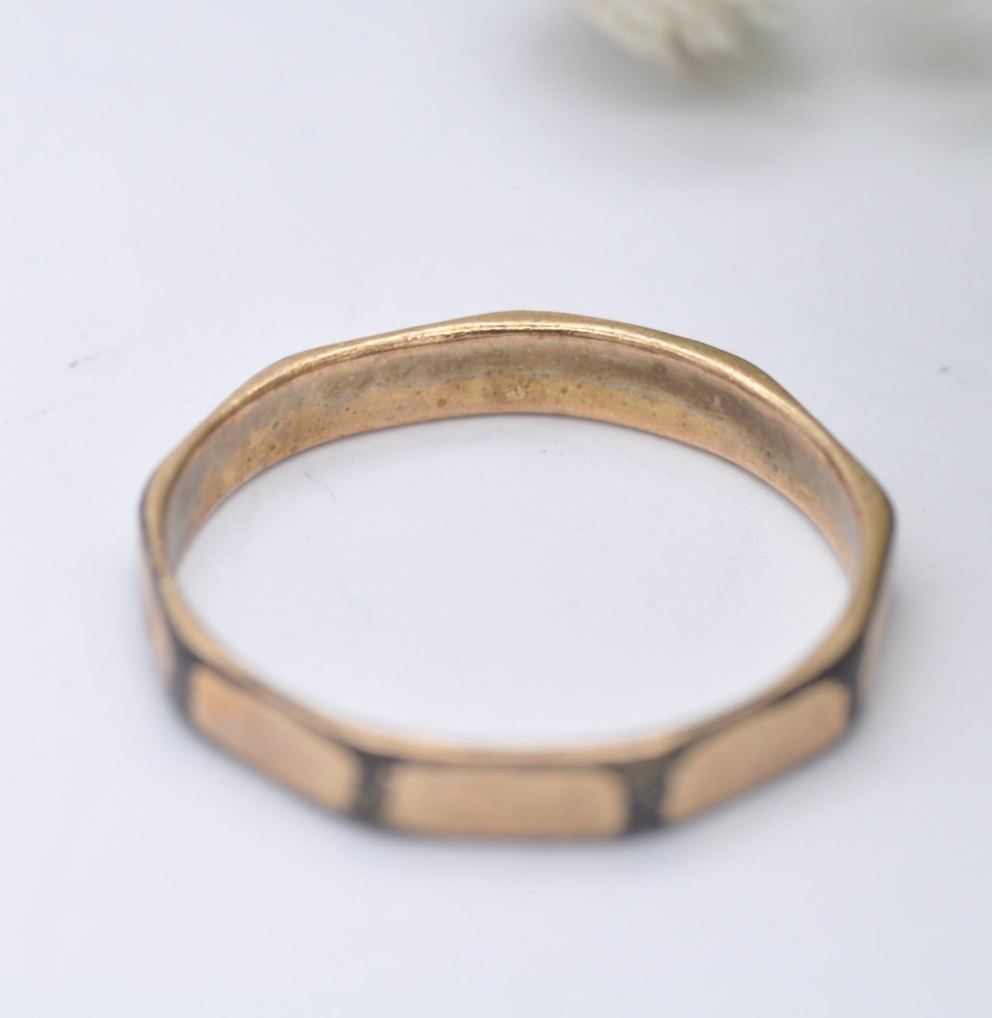 Antique Rolled Gold Squared Band Ring - Unusual Vintage Costume Jewellery | UK Size - U | US Size - 10