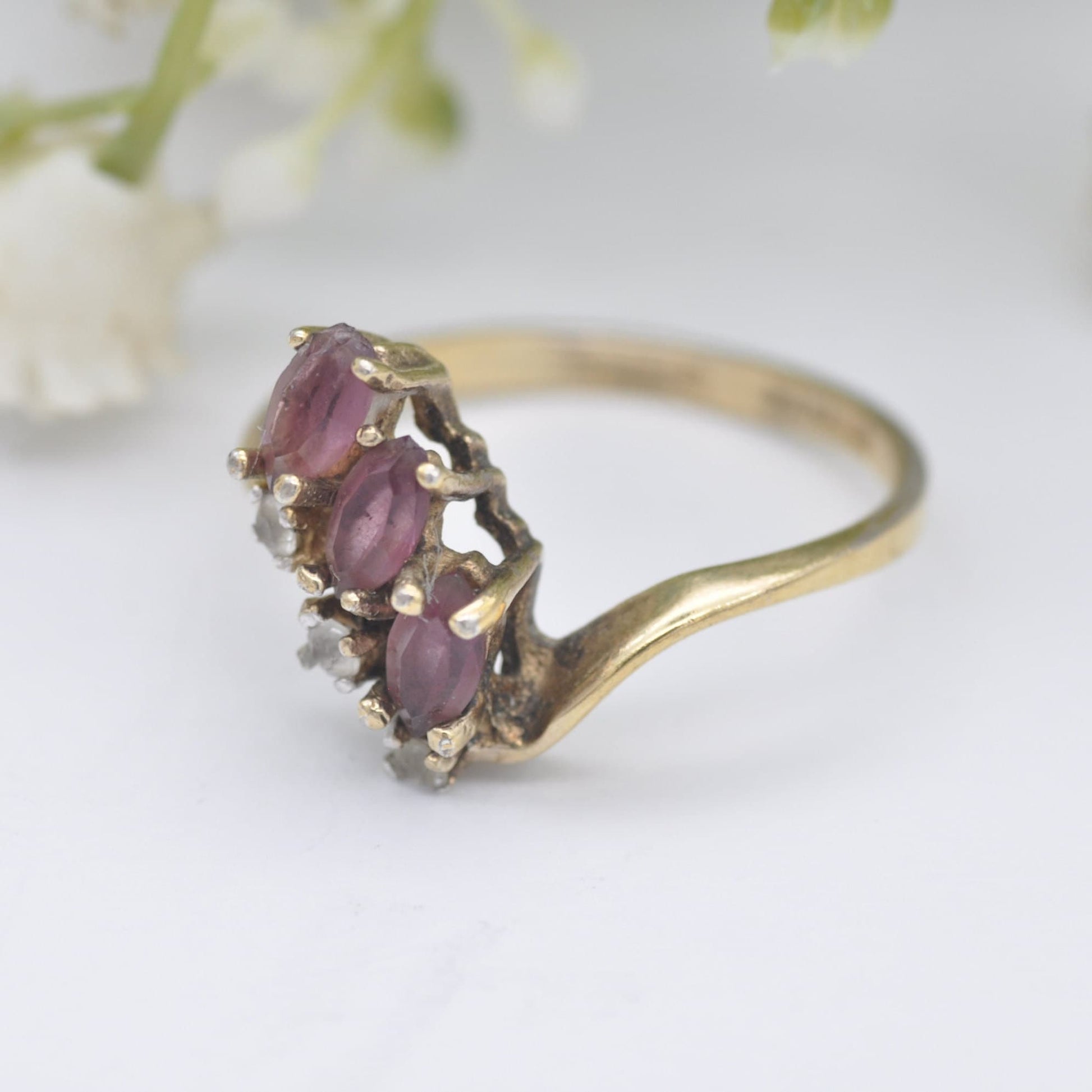 Vintage Panetta Sterling Silver Ring Purple Paste - Gold Plated Silver | Vintage Designer | UK Size - O | US Size - 7 1/4