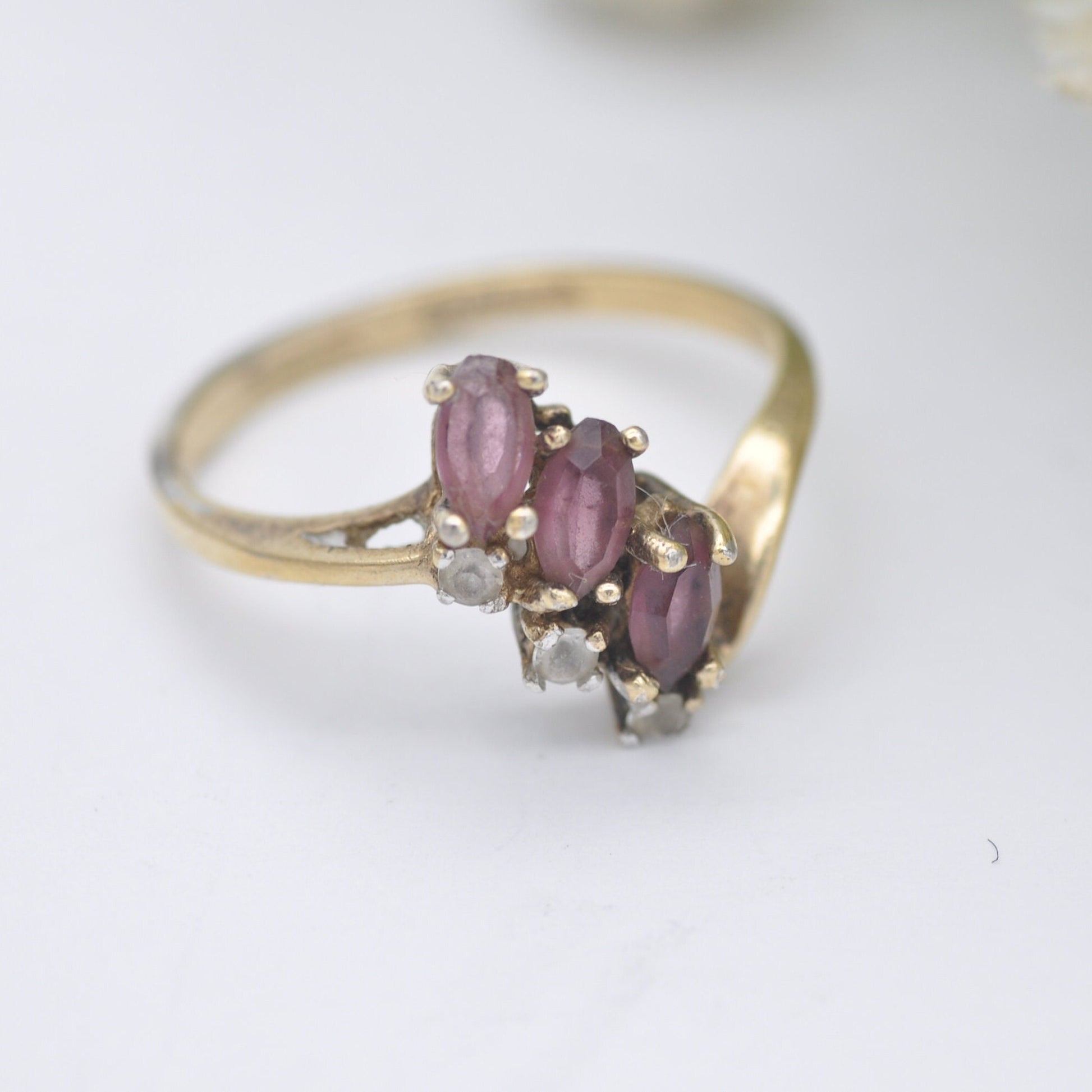 Vintage Panetta Sterling Silver Ring Purple Paste - Gold Plated Silver | Vintage Designer | UK Size - O | US Size - 7 1/4