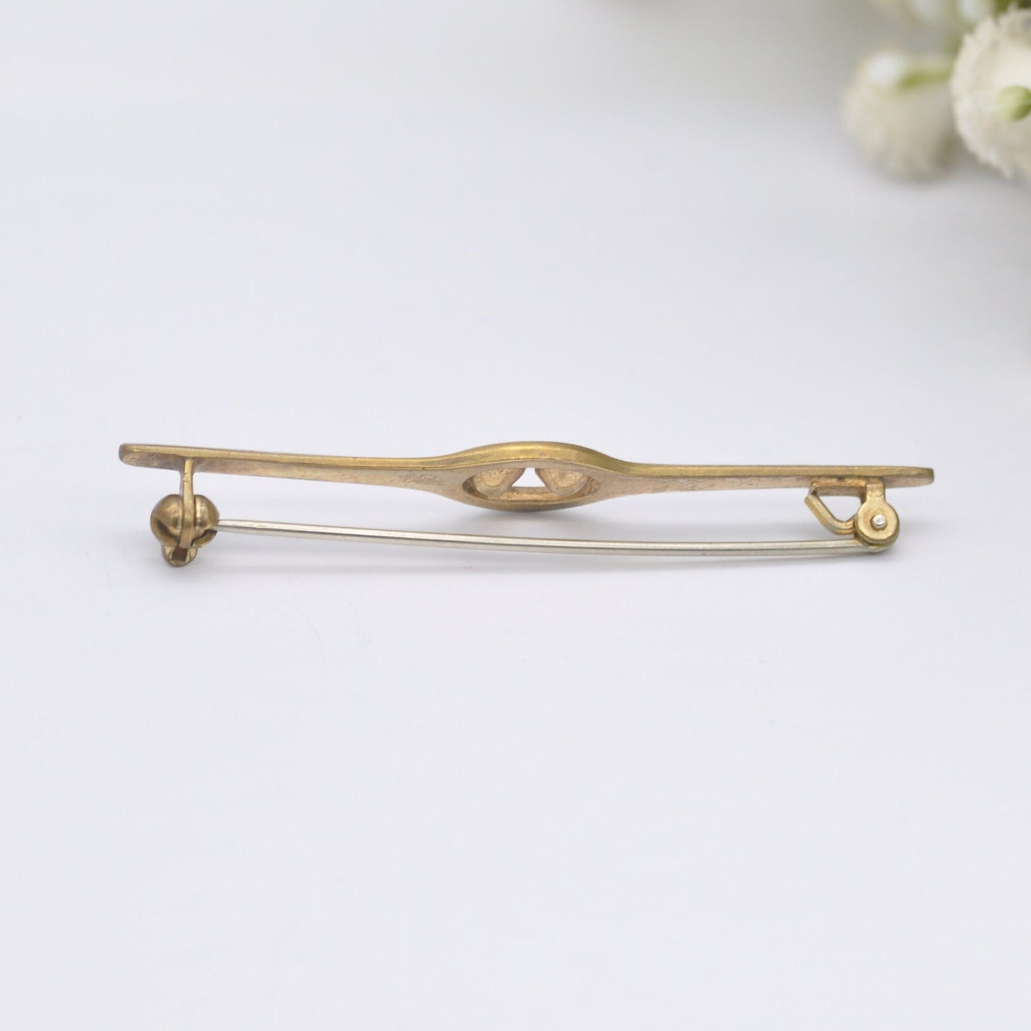 Vintage Rolled Gold Green Paste Bar Brooch with Two Stones