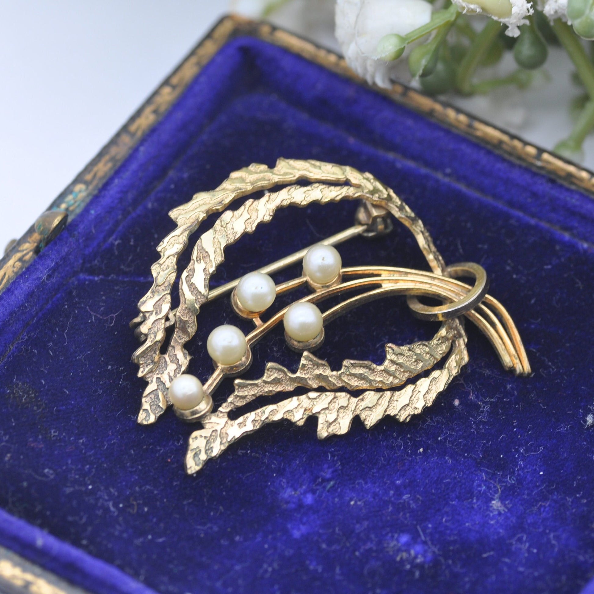 Vintage Andreas Daub A*D Rolled Gold Pearl Brooch Amerikaner - Wheat Floral Mid-Century Pin