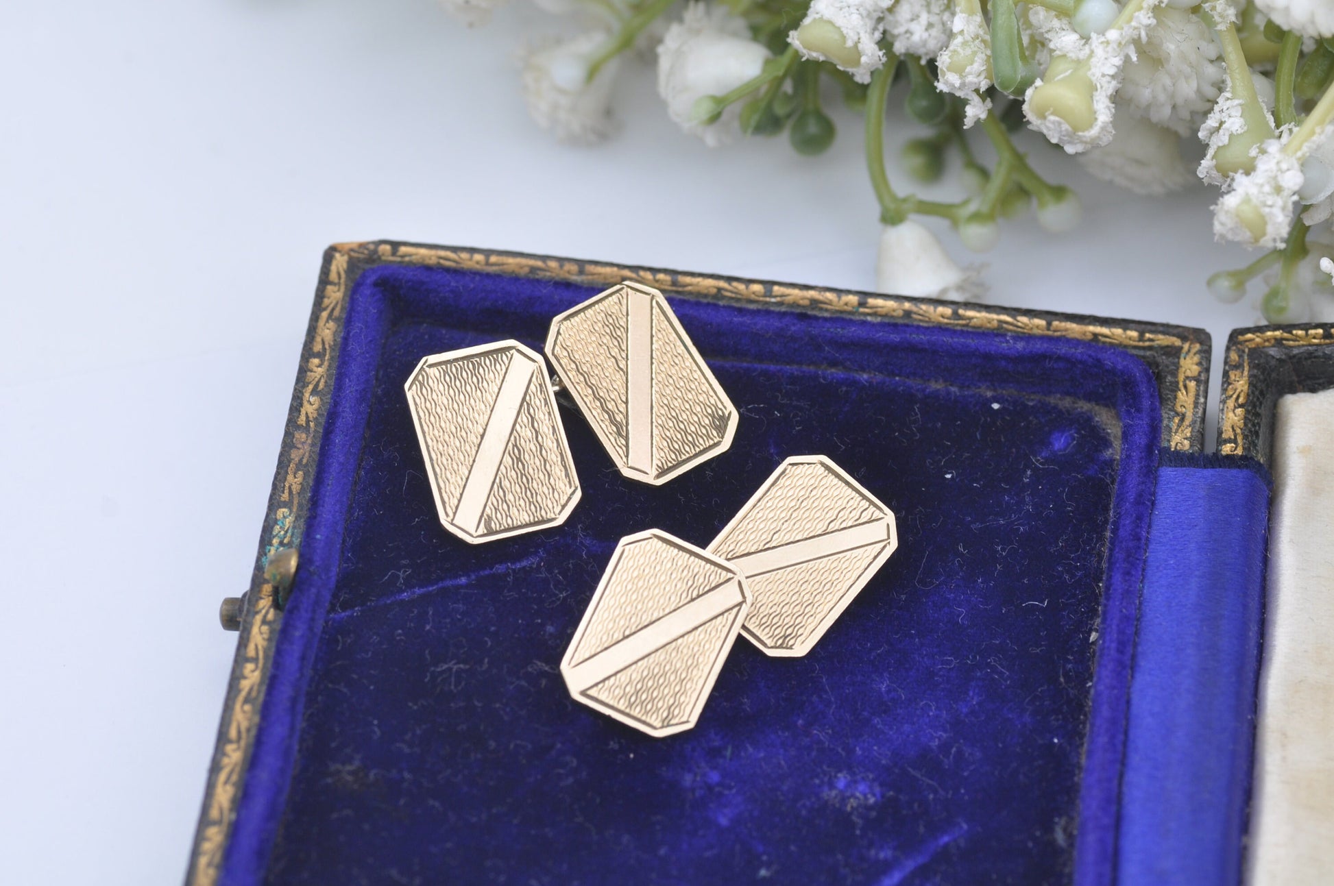 Vintage Rolled Gold Cufflinks - 9ct Gold Metal Core Cuff Links | Engine Turned | JR Initials