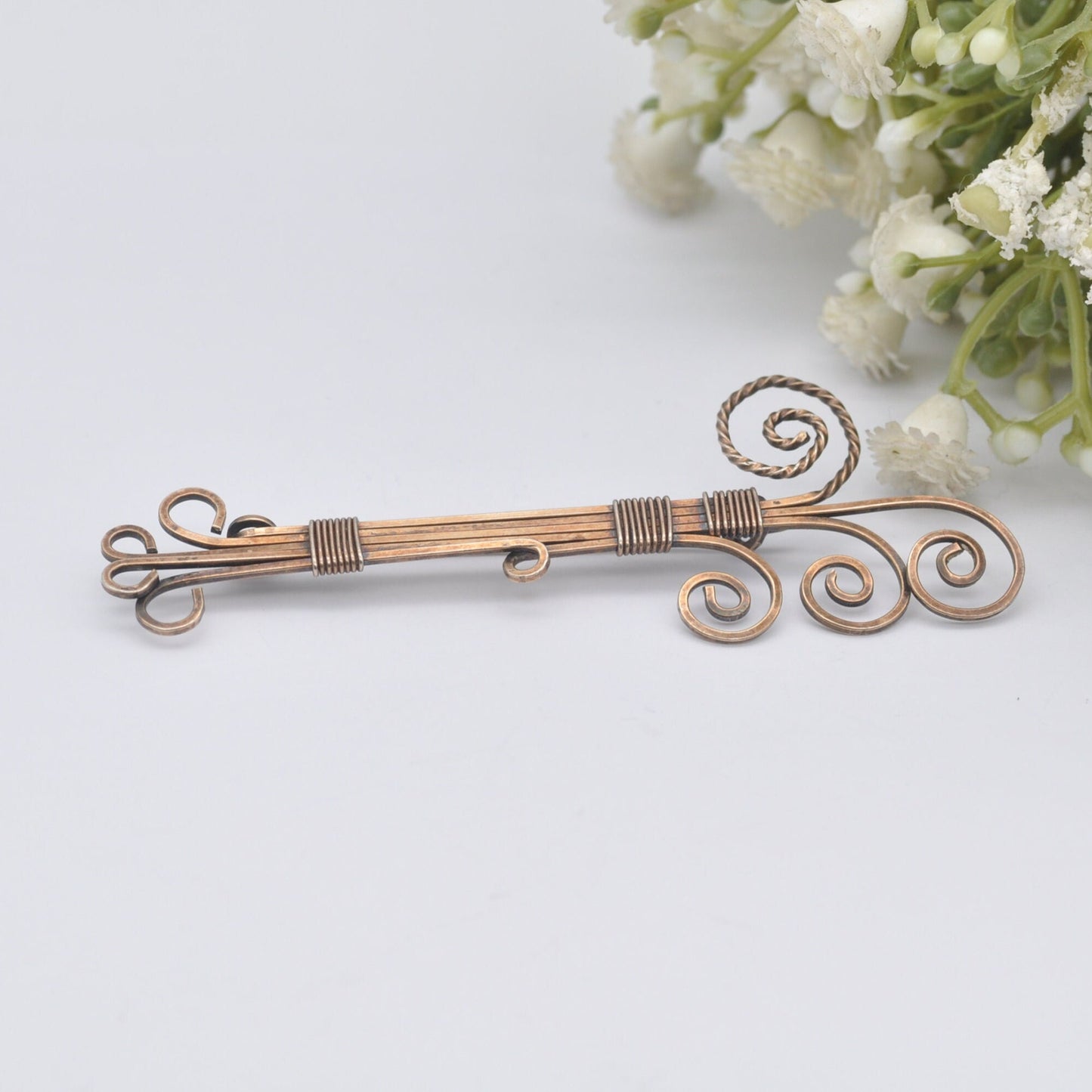 Antique Rolled Gold Bar Brooch - Large Statement Pin | Scrolling Design Wirework